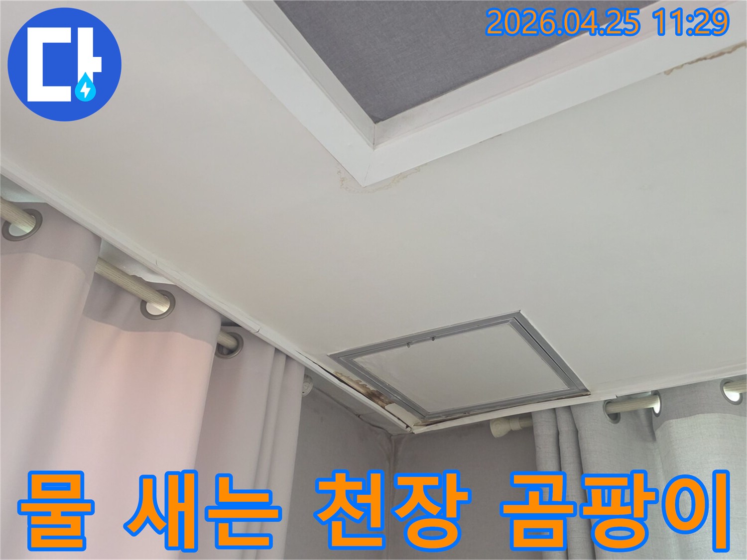 오래된-누수로-인해-천장-도배지가-변색되고-곰팡이가-핀-현장