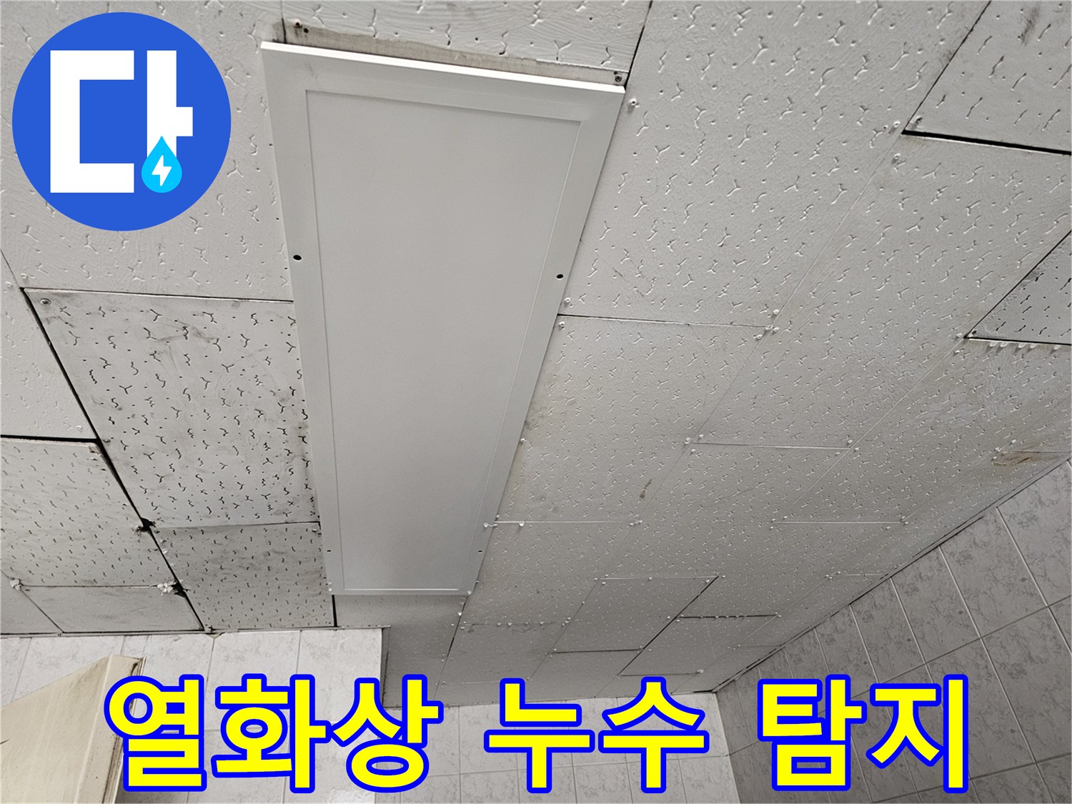 천장 누수 현장에서-열화상 카메라를 사용하여-정밀하게 누수 지점을 탐지하는 모습