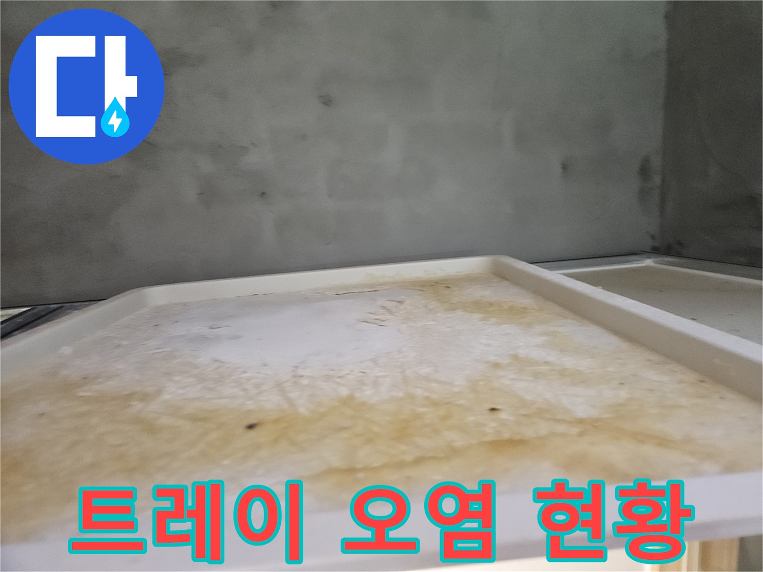 명확한 누수 증상으로-아래층 욕실 천장이-오염된 모습을 담은 사진입니다