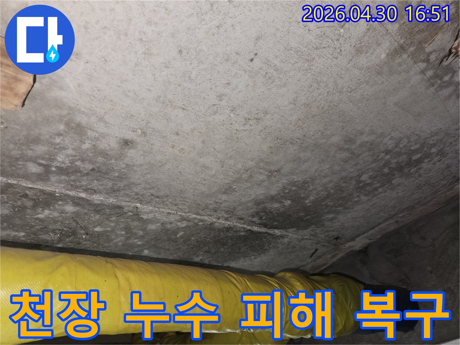 포천 일동면 리버아파트 천장에서-발견된 누수 피해를-누수 전문가가-복구하고 보수하는-과정을 보여주는 이미지