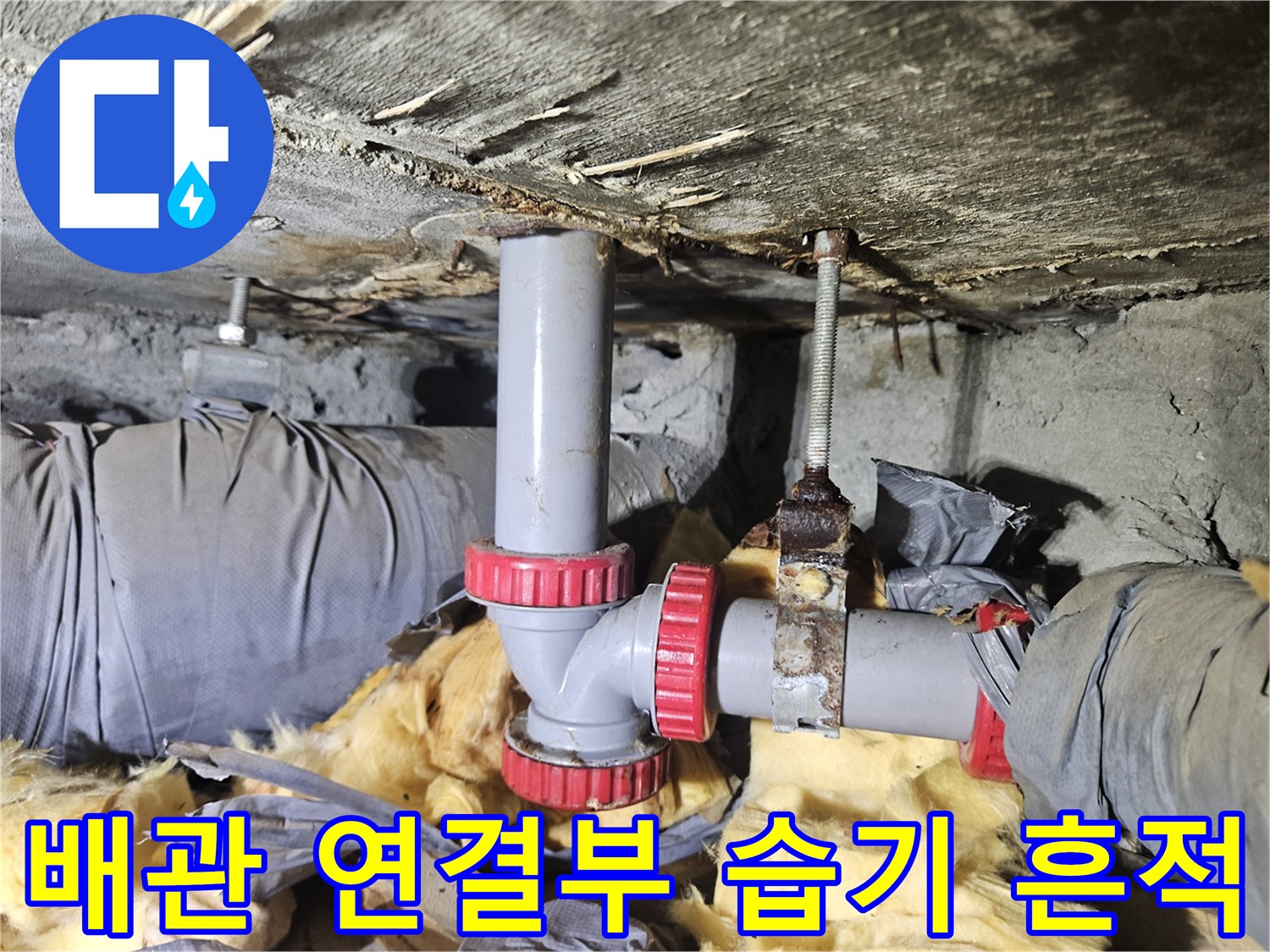 배수관-소켓-주변의-습기와-오염된-콘크리트-슬래브