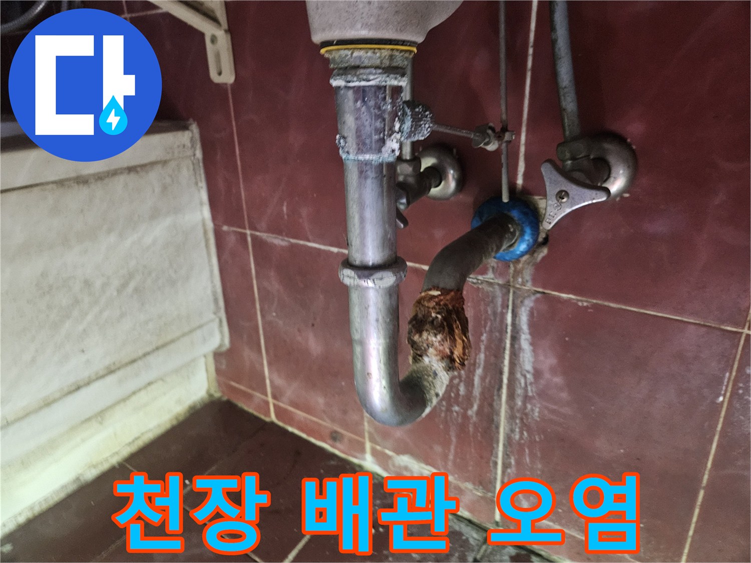천장-배수관-연결-부위의-물샘-및-오염-상태