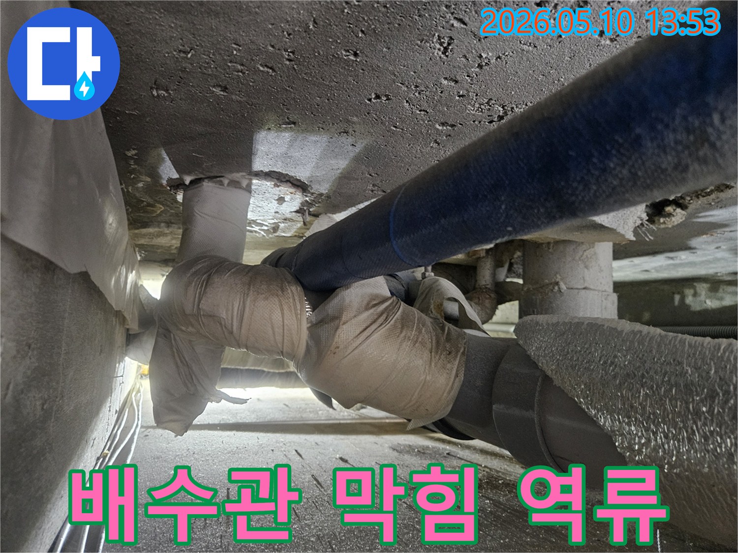 일산동구-빌라에서-배수관-막힘으로-인한-역류와-누수가-발생하여-이를-정확히-진단하고-해결하는-엔지니어의-작업-현장