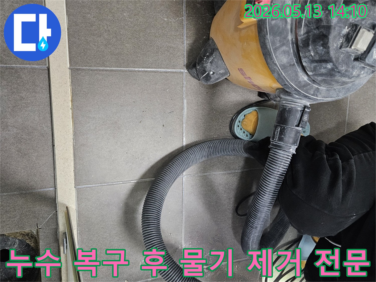 누수 복구 완료-물기 제거 전문가-습식 청소기 활용-완벽한 청소