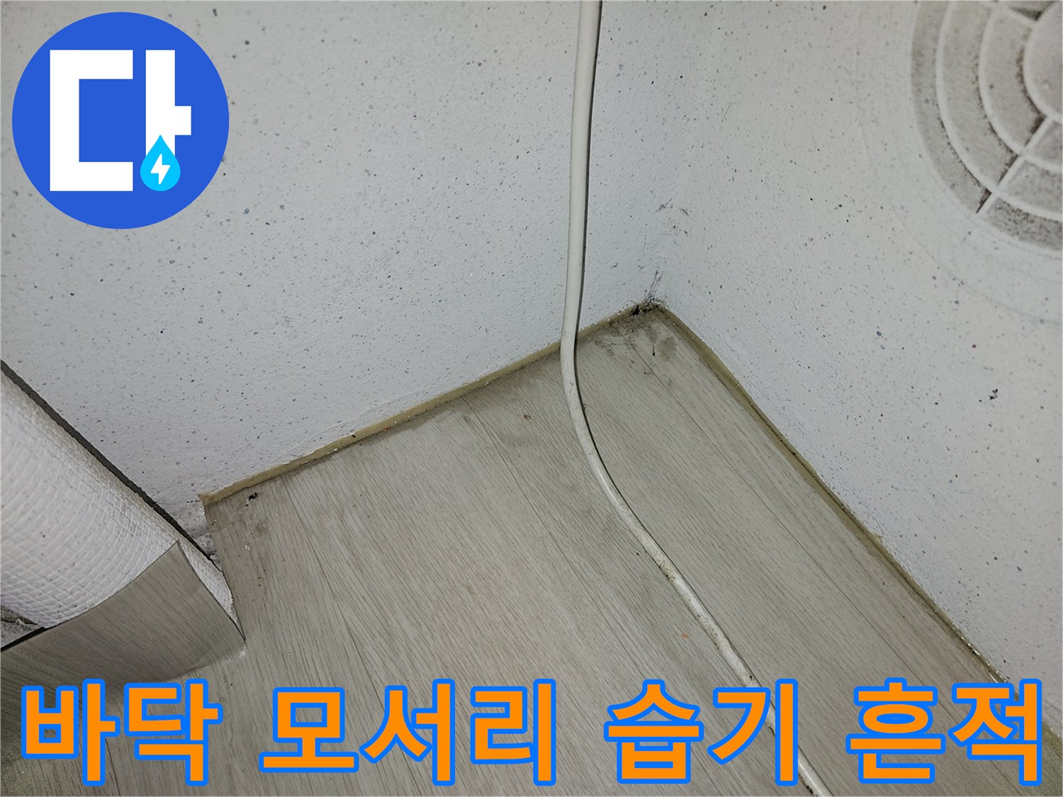 동패동 세탁실-벽면과 바닥 경계의 젖은 상태를 촬영한 사진입니다.