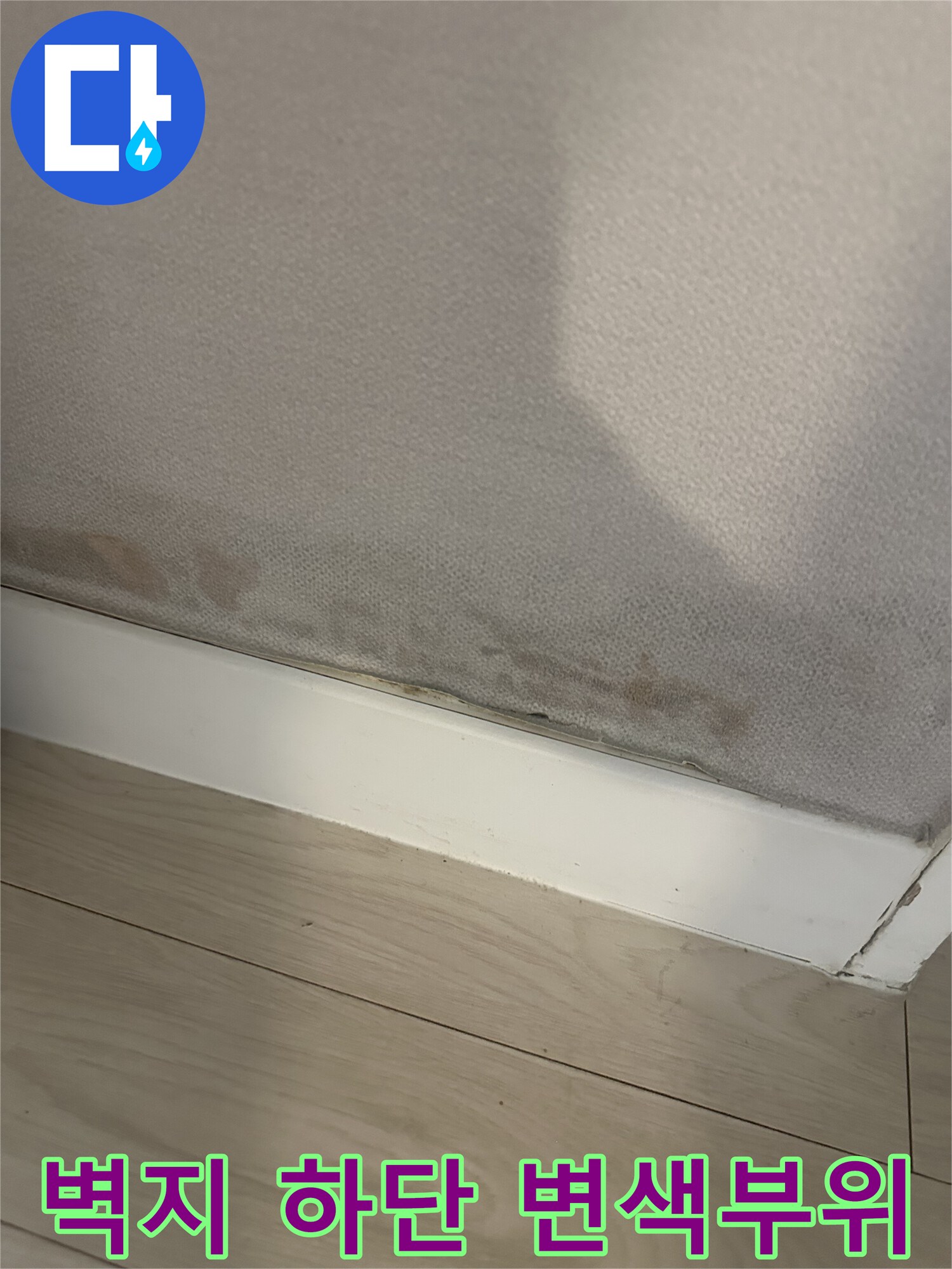 서대문구 현장-벽지 하단부에 발생한 젖은 흔적과 변색 상태