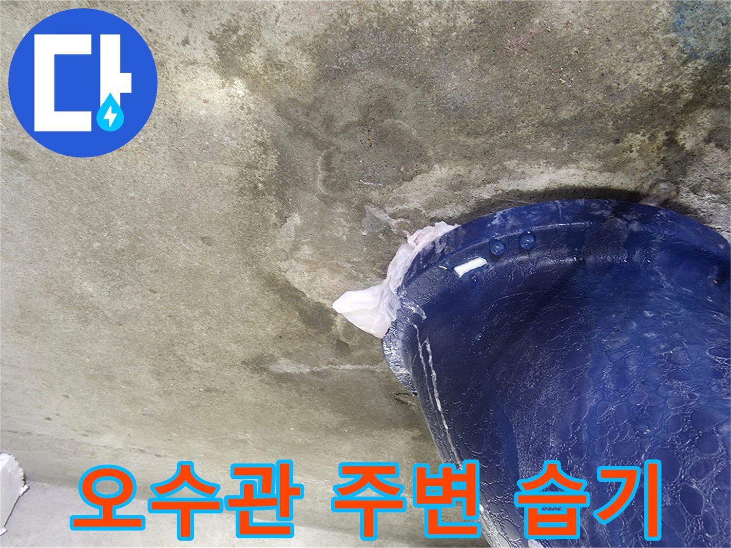 파란색 오수 배관-주변 콘크리트 슬라브층 젖음 현상