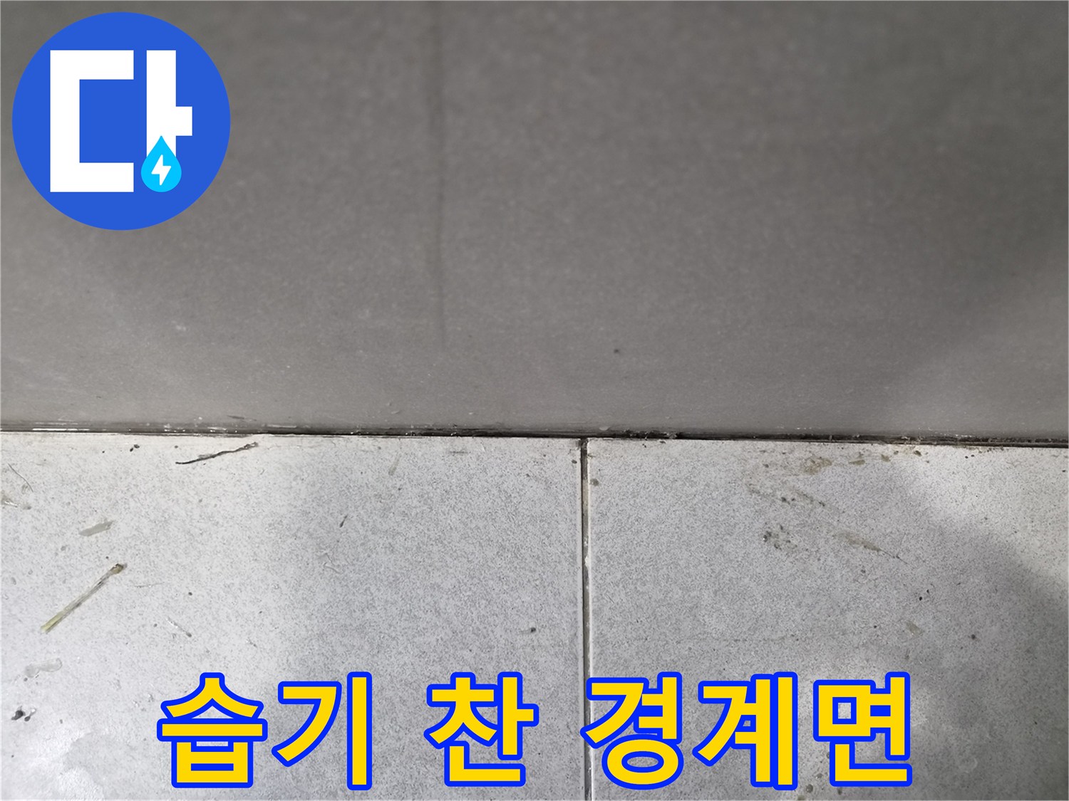 누수-현장에서-발견된-바닥-타일-경계면의-습기-찬-상태를-보여주는-사진입니다