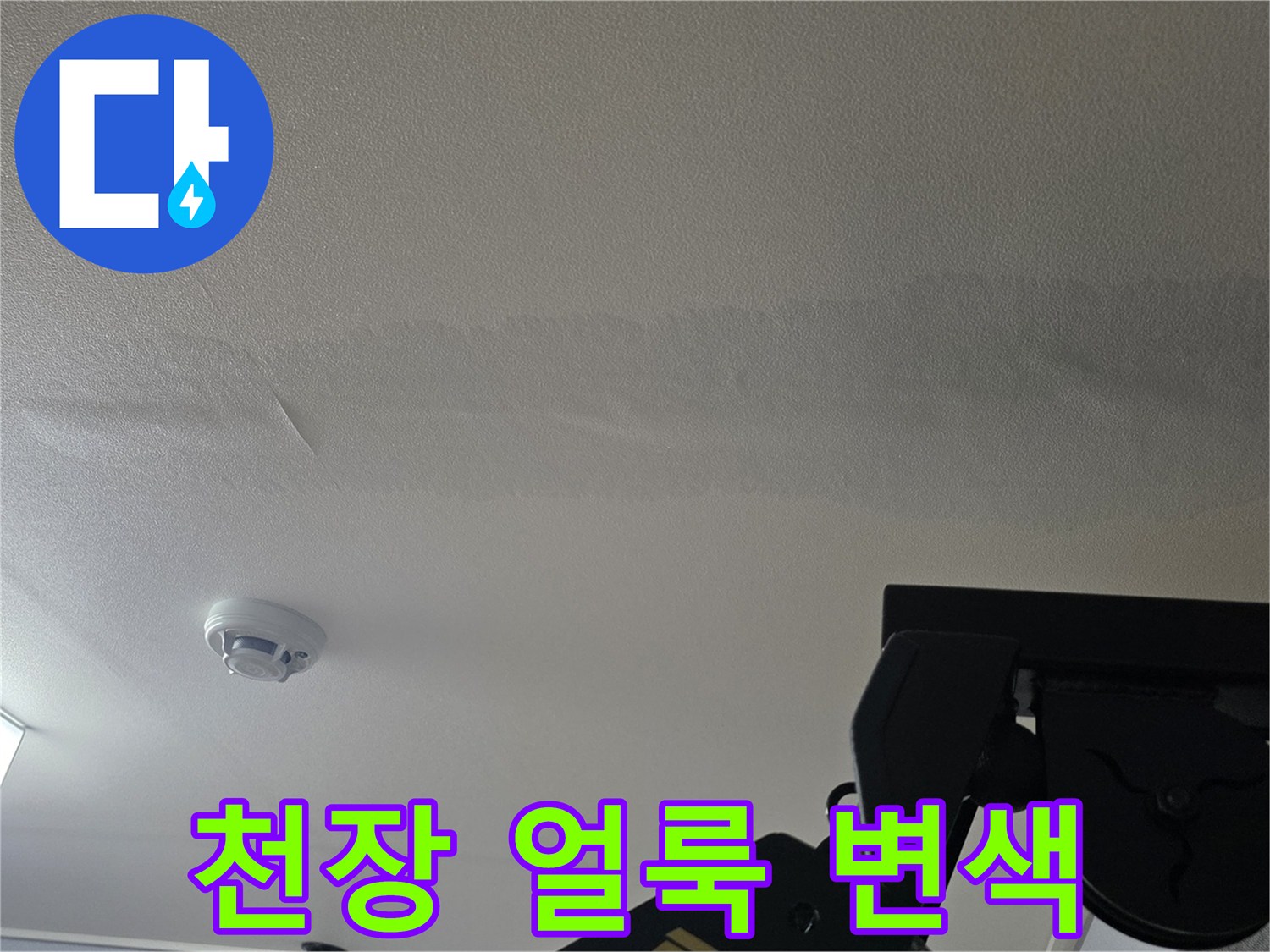 천장-벽지-중앙부의-짙은-회색빛-물자국과-변색-흔적