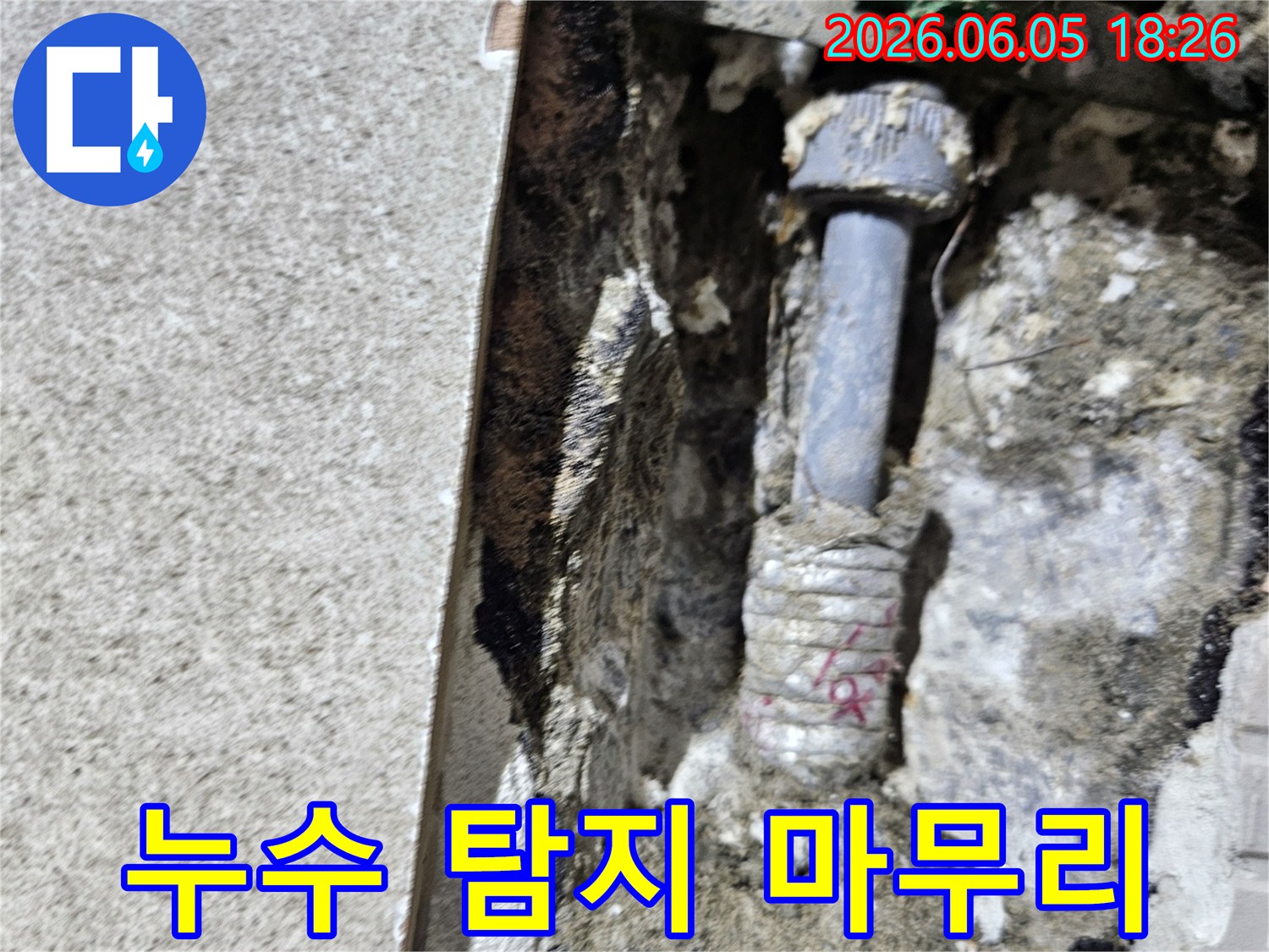 정밀한 탐지 끝에-누수 지점을-확실히 찾아내고-수리 준비를-마친 모습입니다.