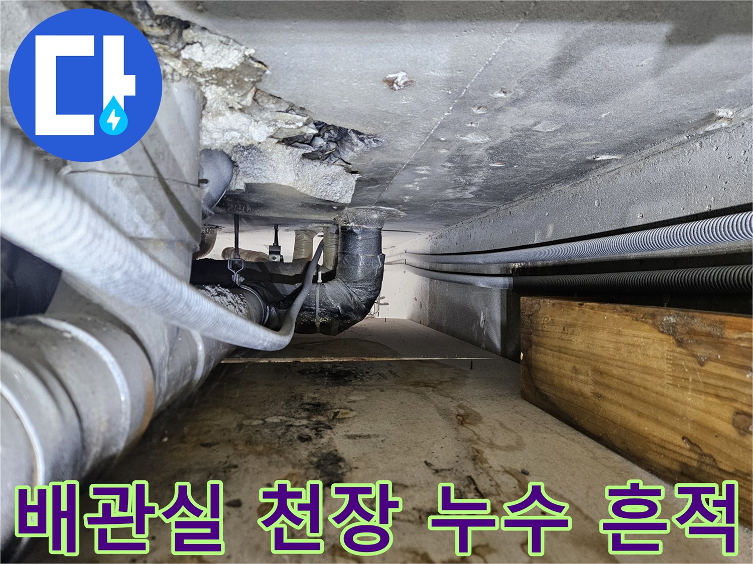 건물-하부-배관실-천장-슬라브-누수-및-배관-오염-현황