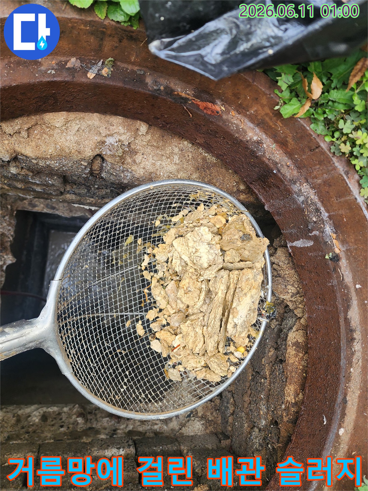 배관 세척 작업 후 거름망으로 건져 올린 대량의 찌꺼기들