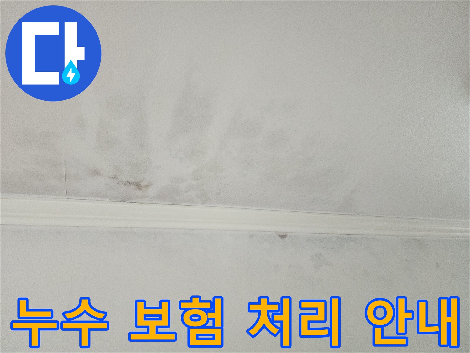 누수로 얼룩진-천장을 보며-누수 피해에 대한-보험 처리 과정을-안내하고-도움을 드리는-전문가의-모습입니다