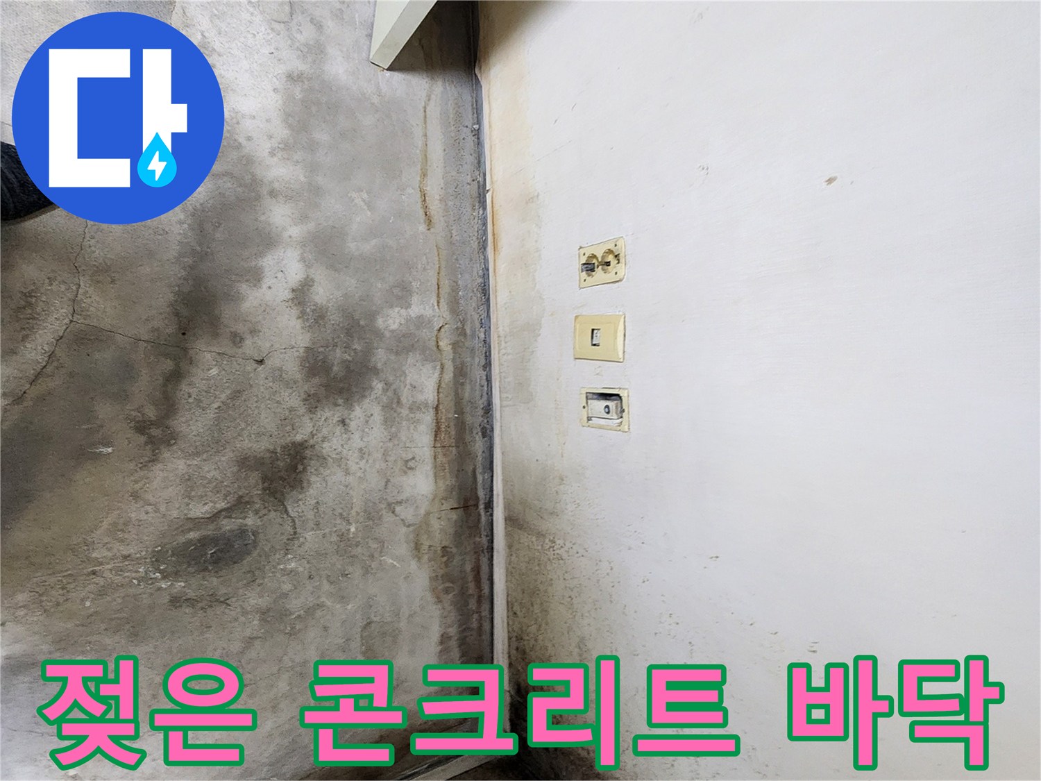 습기가 스며든 바닥과 곰팡이가 발생한 벽면 모서리