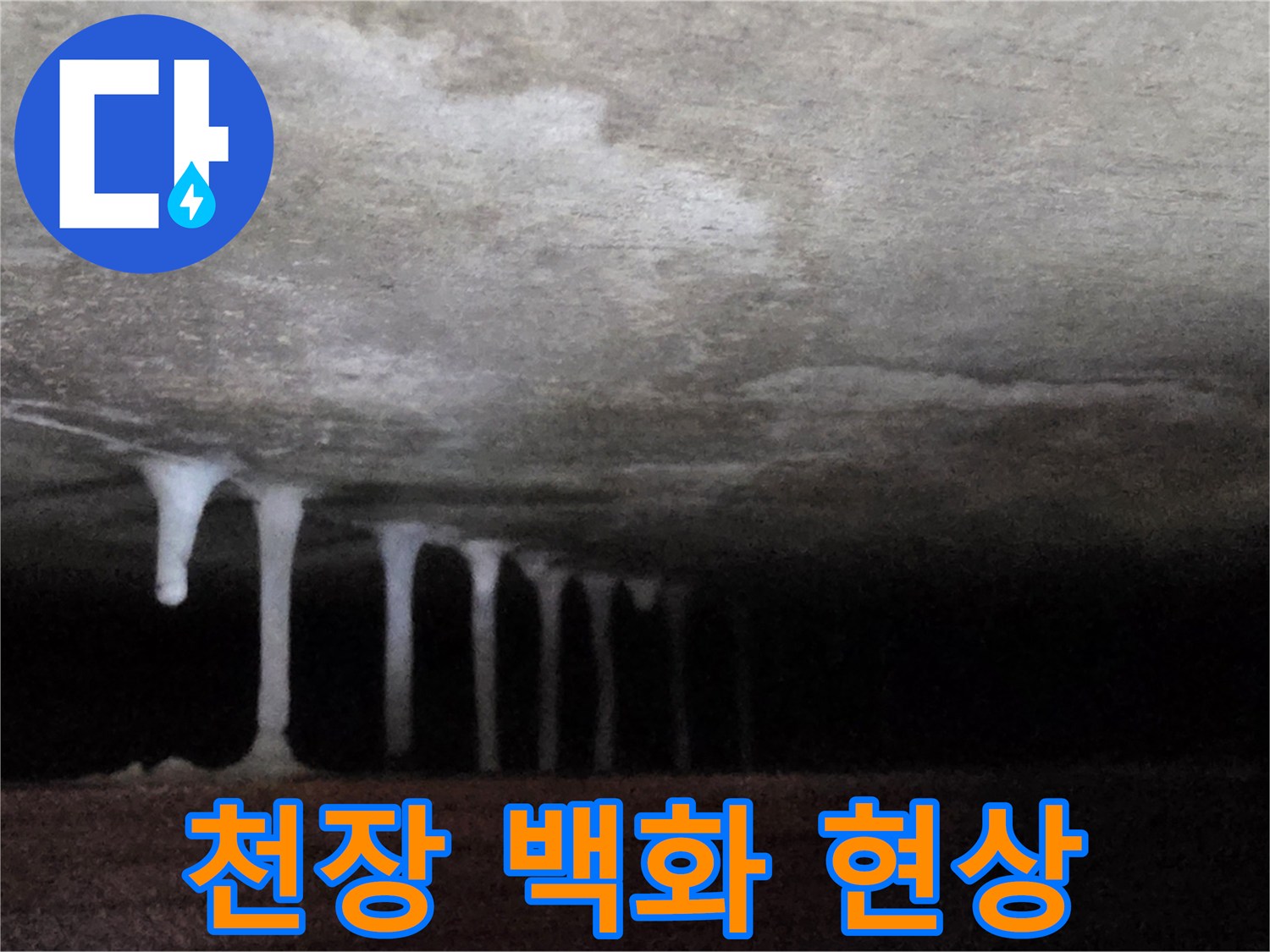 어두운-천장-내부의-하얀색-석회물-고드름