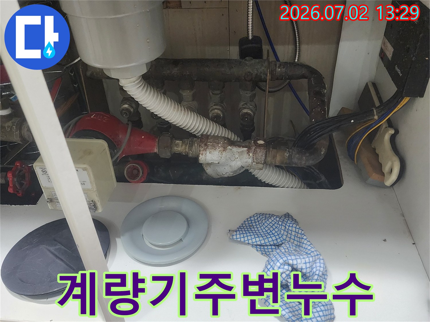 울산 우정동 현장에서-수도 계량기 주변의-누수 여부를 정밀하게-점검하는 모습입니다