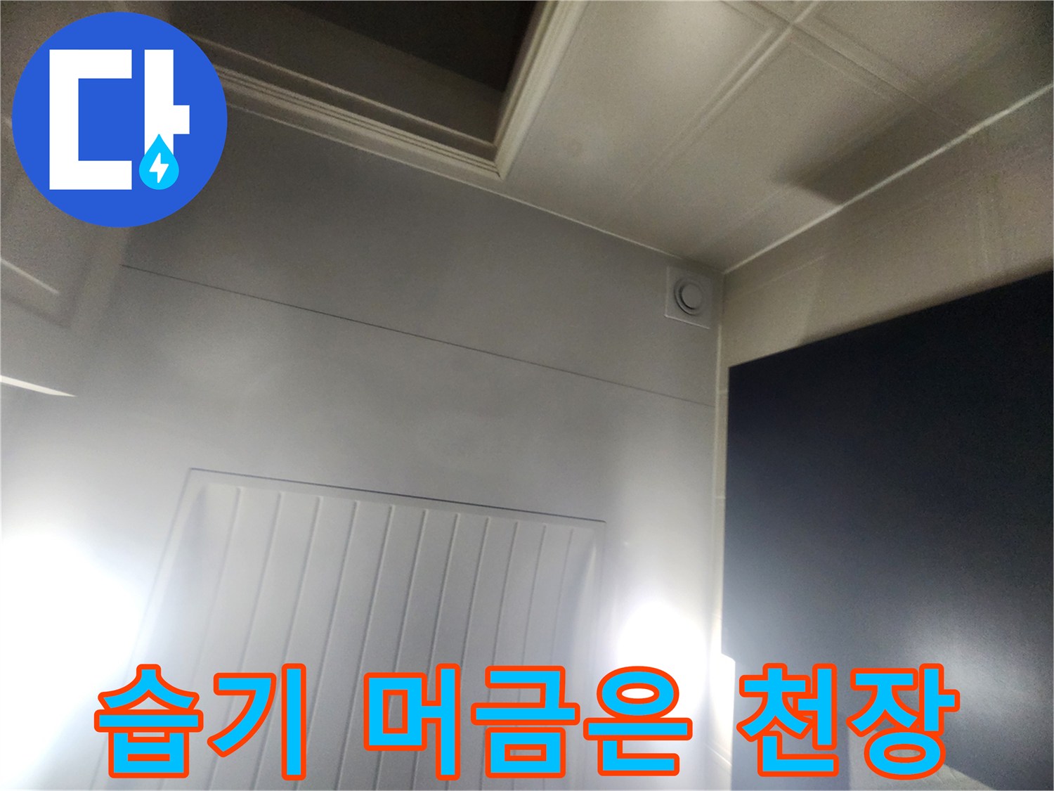 배관 주변의 젖어있는 천장 마감재 사진