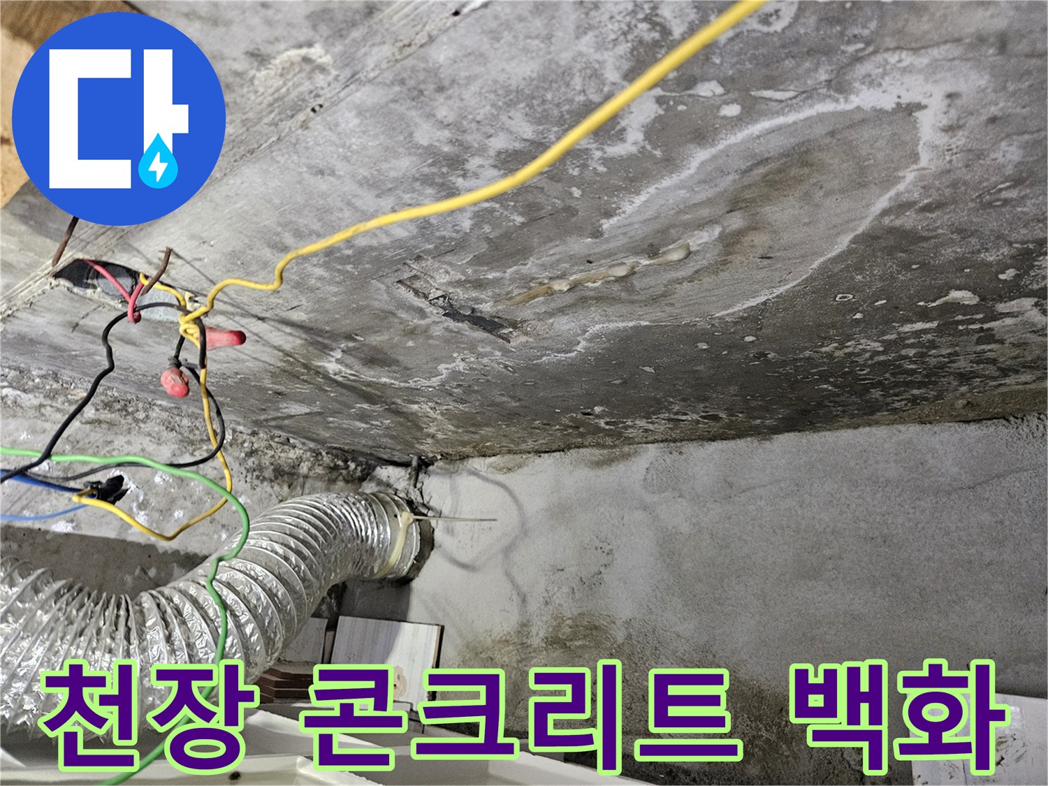 물샘-흔적으로-하얗게-변한-천장-콘크리트-표면