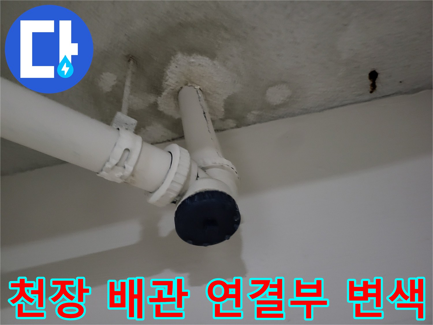 배수관 엘보 부근-천장재에 나타난 습기 및 얼룩 현상