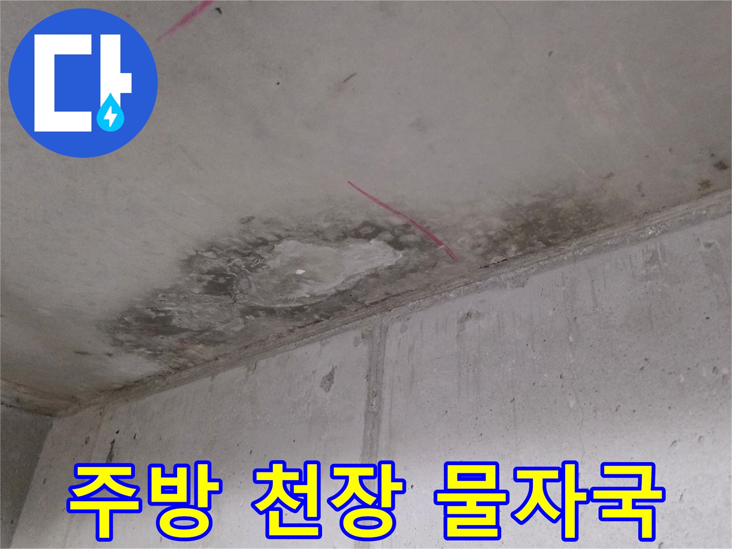 마포구 아파트 주방-천장에 발생한 누수 흔적과 젖은 얼룩