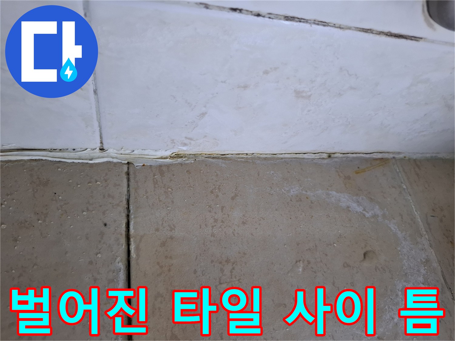 욕실 타일 사이의 메지가 유실된 현장의 상세 사진입니다.