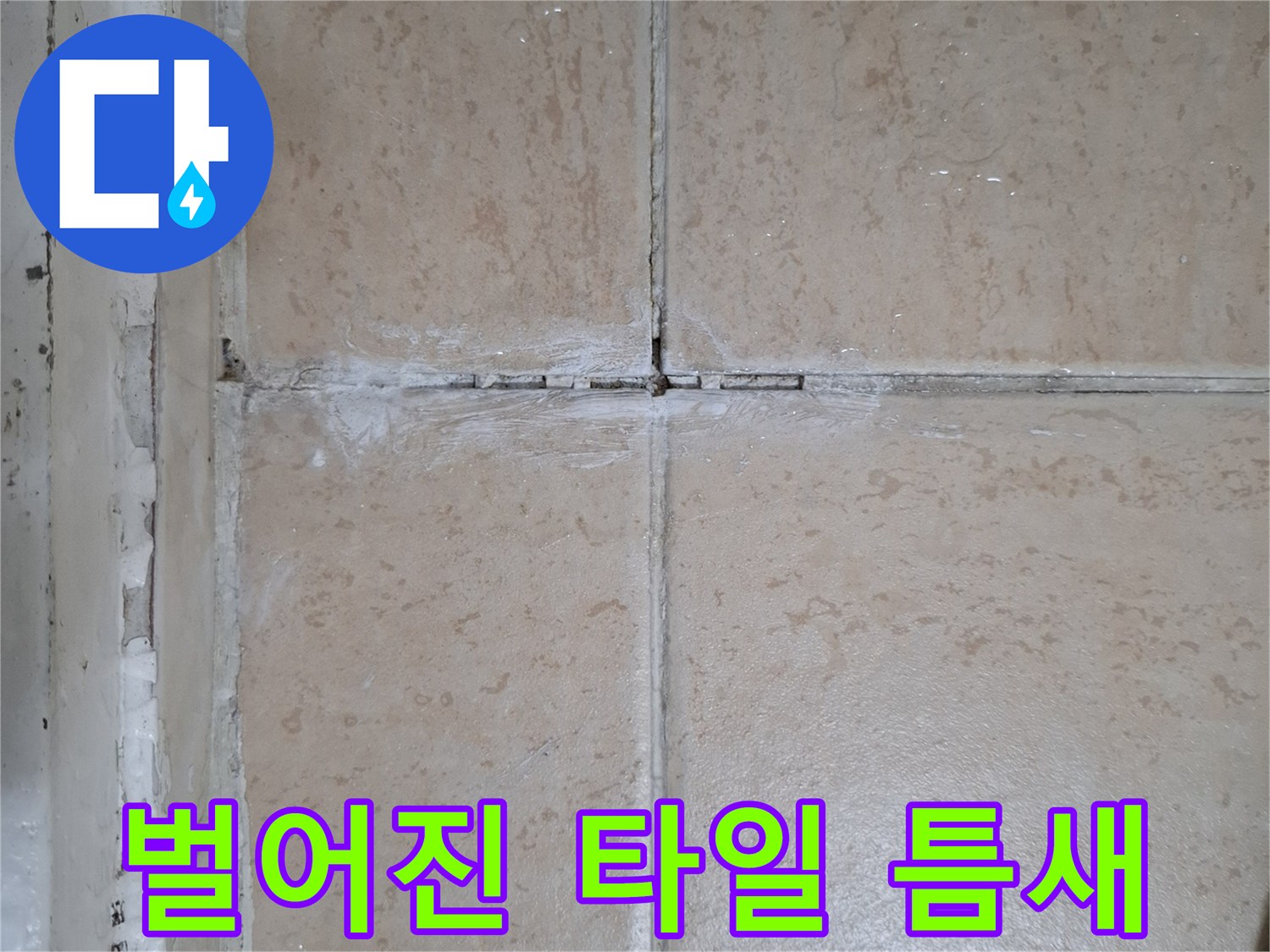 타일-사이-빈틈과-하얀-백시멘트-탈락-모습