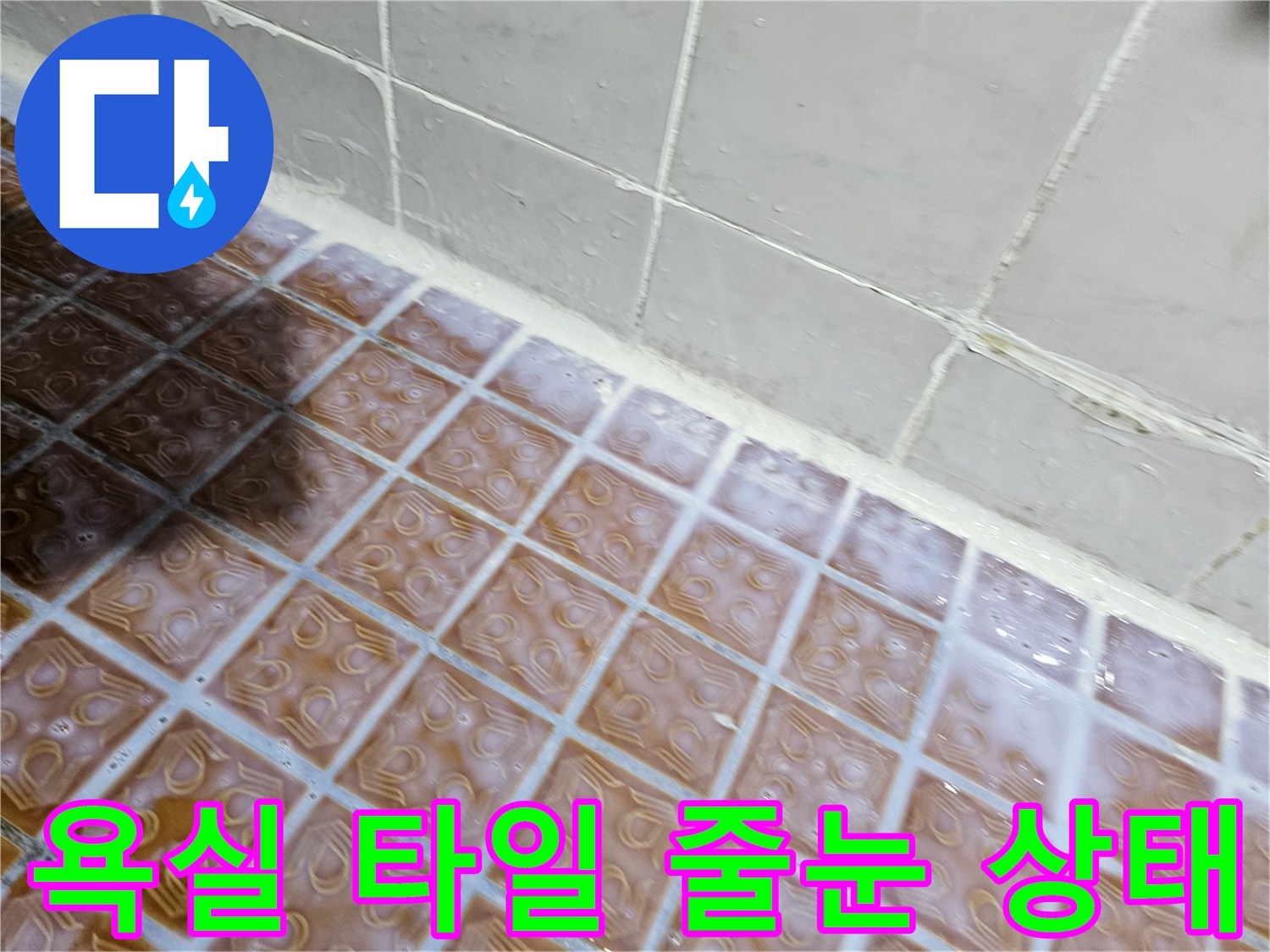 양천구 현장의 욕실 타일 사이 줄눈 및 마감 상태를 근접 촬영한 사진입니다.