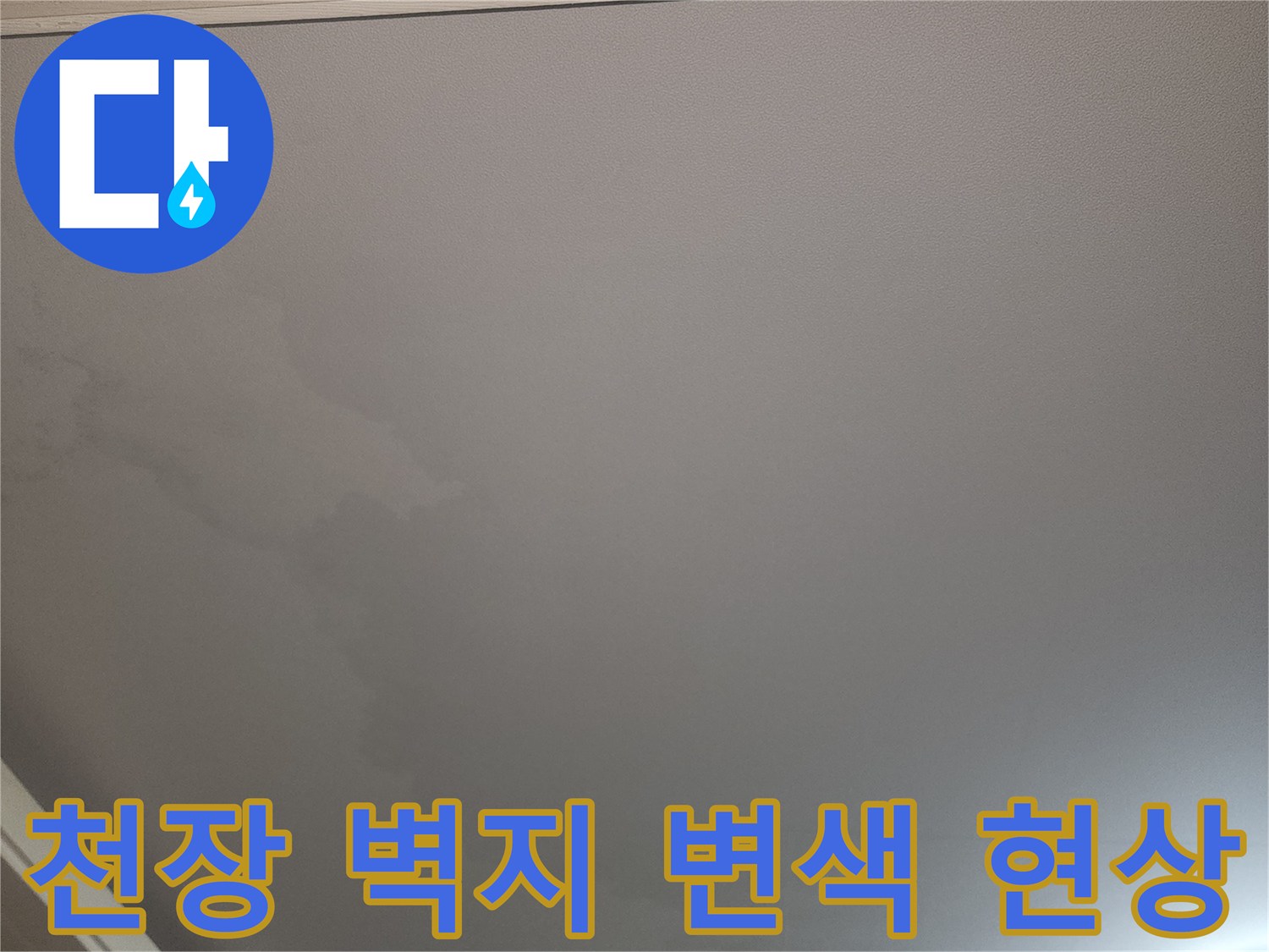 광명 철산동 아파트 거실 천장 벽지가 물자국으로 인해 변색된 모습