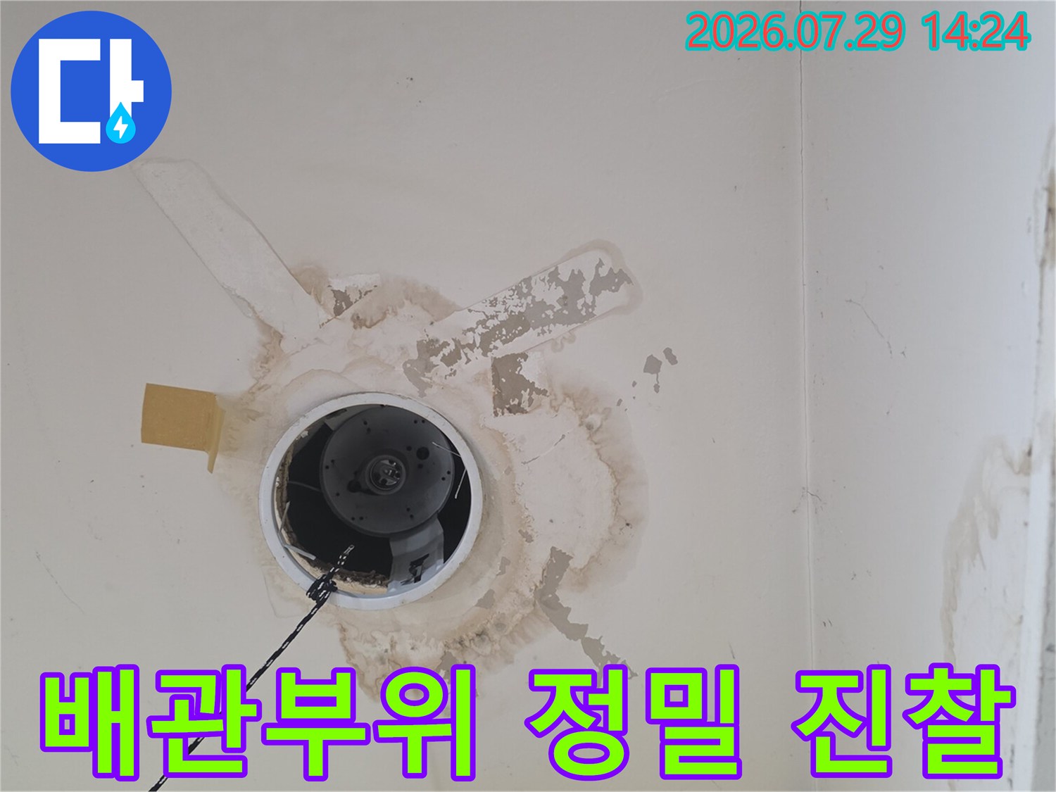 배관 연결 부위를 상세하게 들여다보고 누수 여부를 판단하는 전문가의 작업 모습