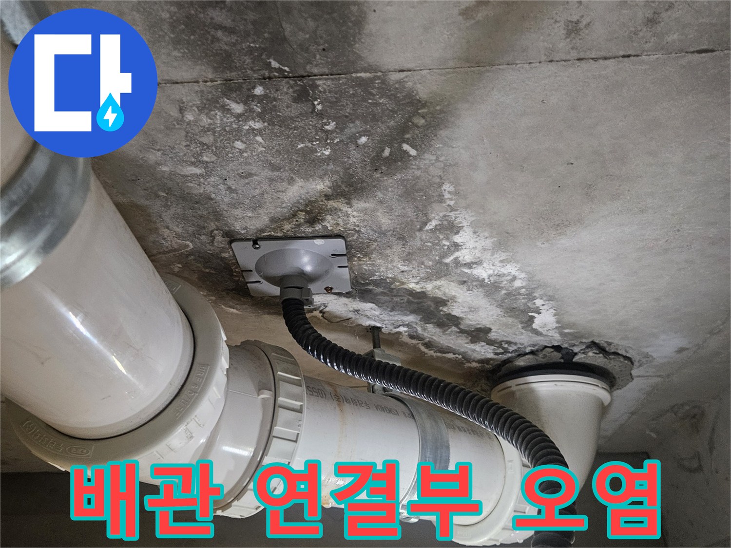 천장-배관-연결-지점의-습기-및-벽면-변색