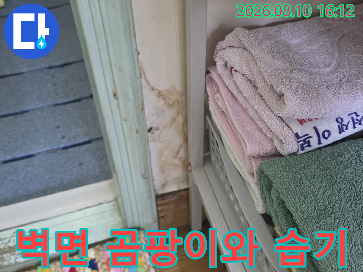 인창동 아파트 내부-문틀 주변의 곰팡이 및 벽면 변색 상태