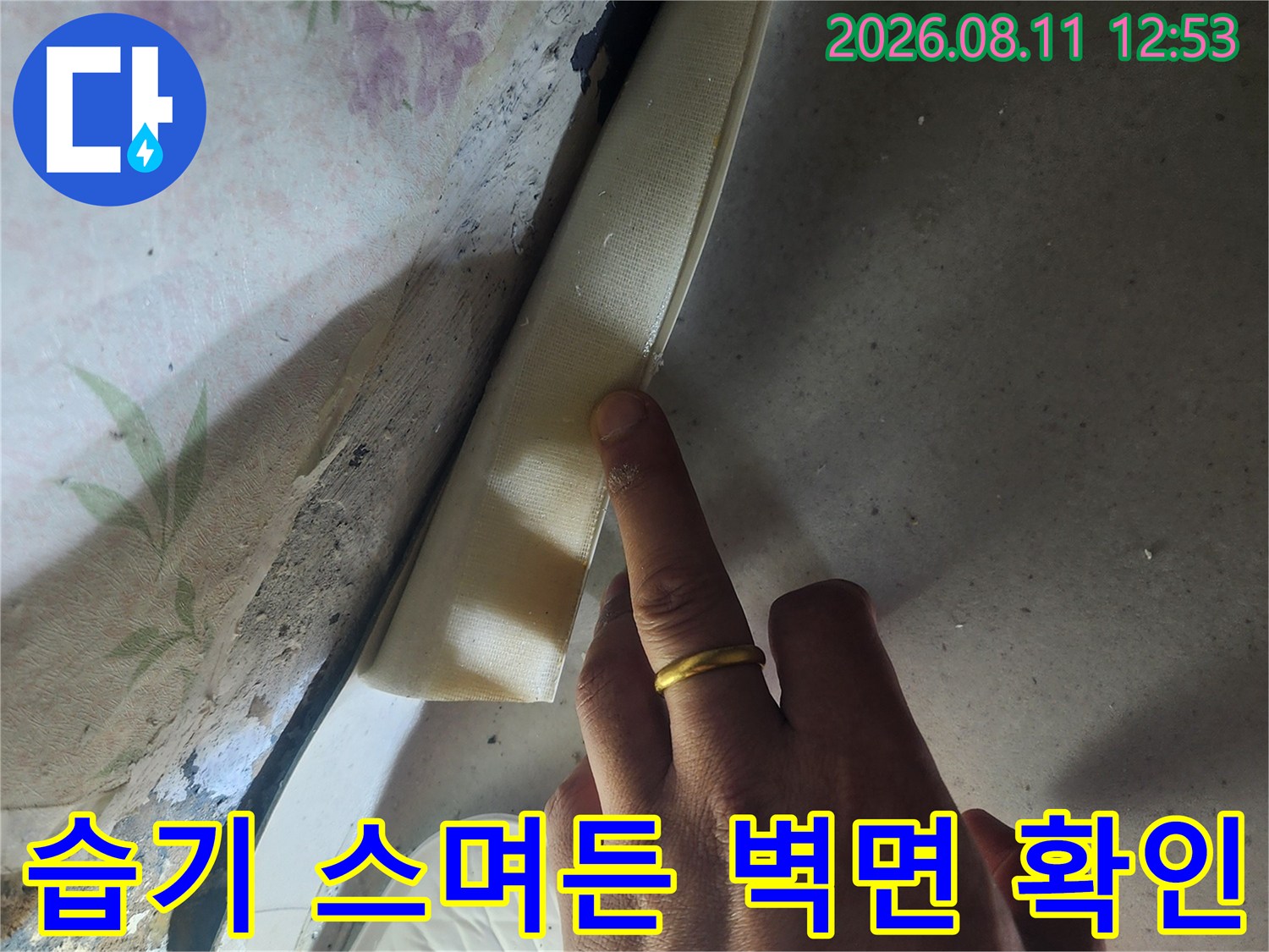 벽지 안쪽으로 습기가 침투하여 부풀어 오른 모습