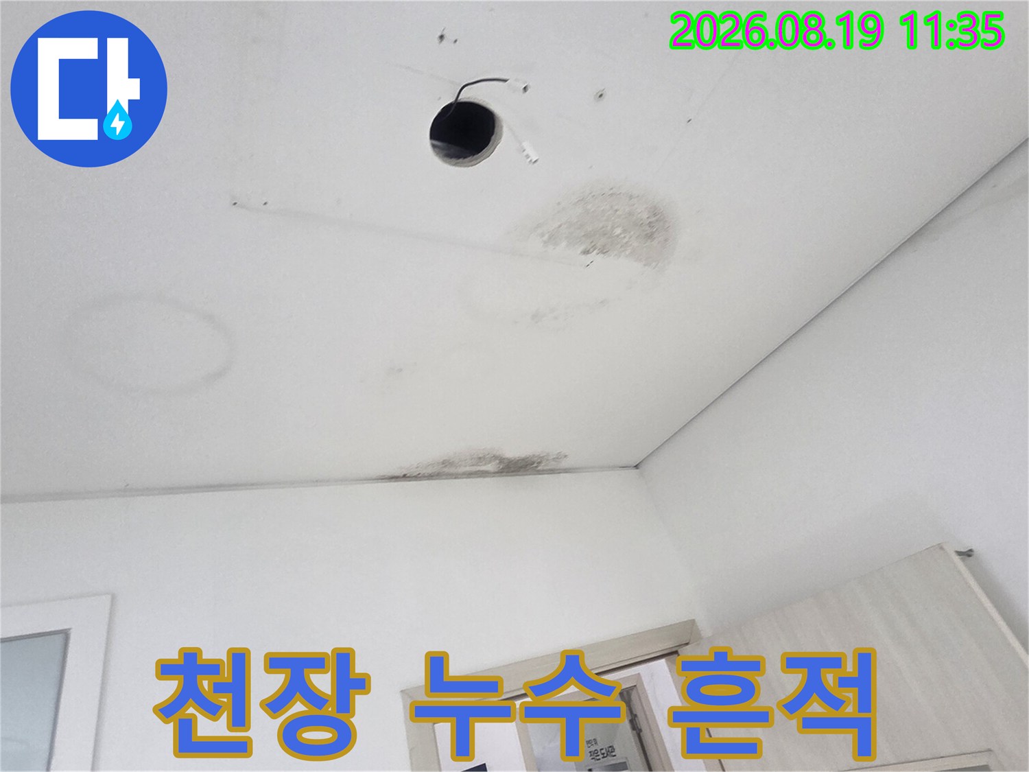 천장 매립등 주변의 심한 오염과 곰팡이 발생 부위