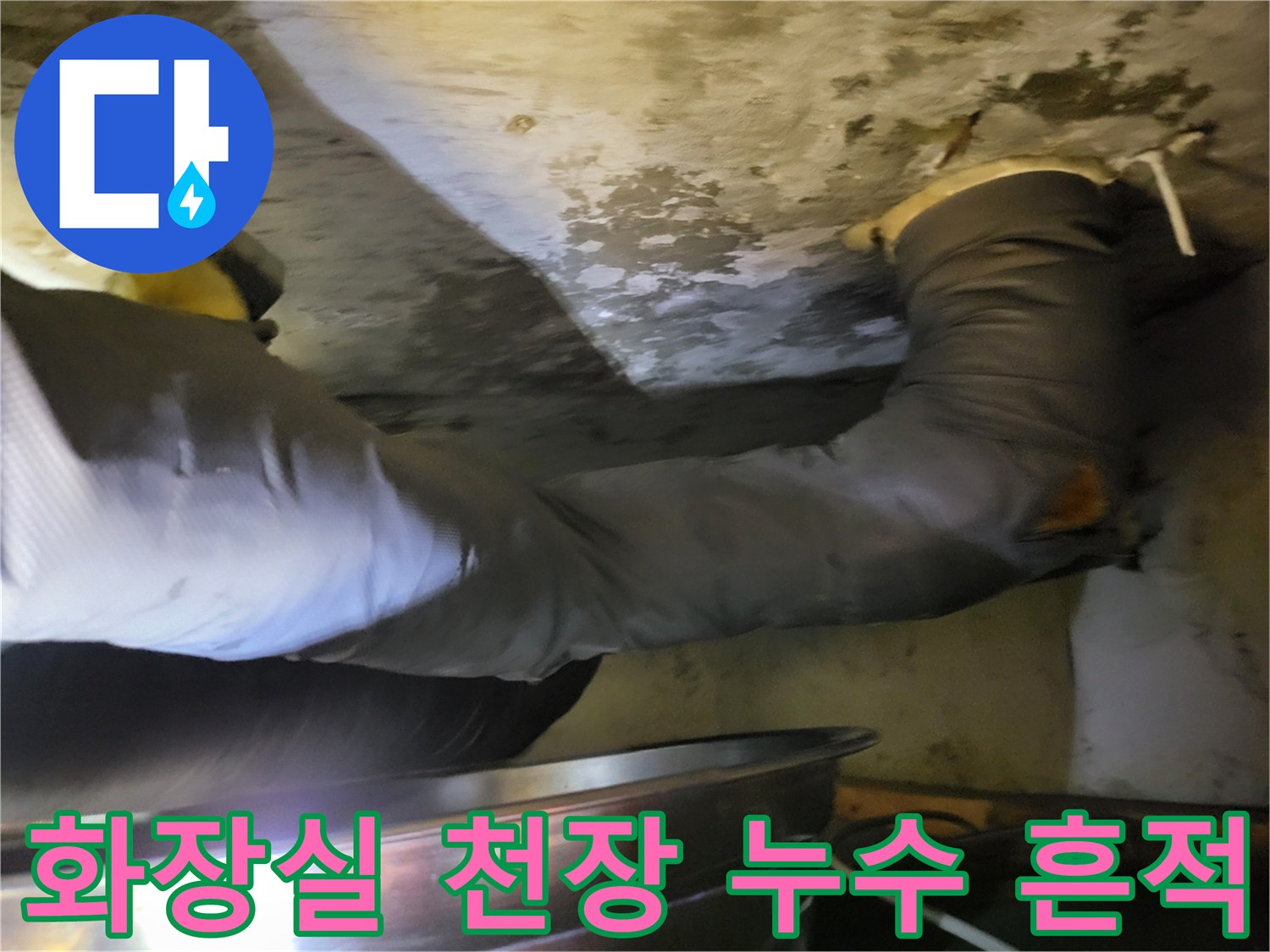 성동구 화장실-천장 내부의 물샘 흔적과 얼룩진 상태