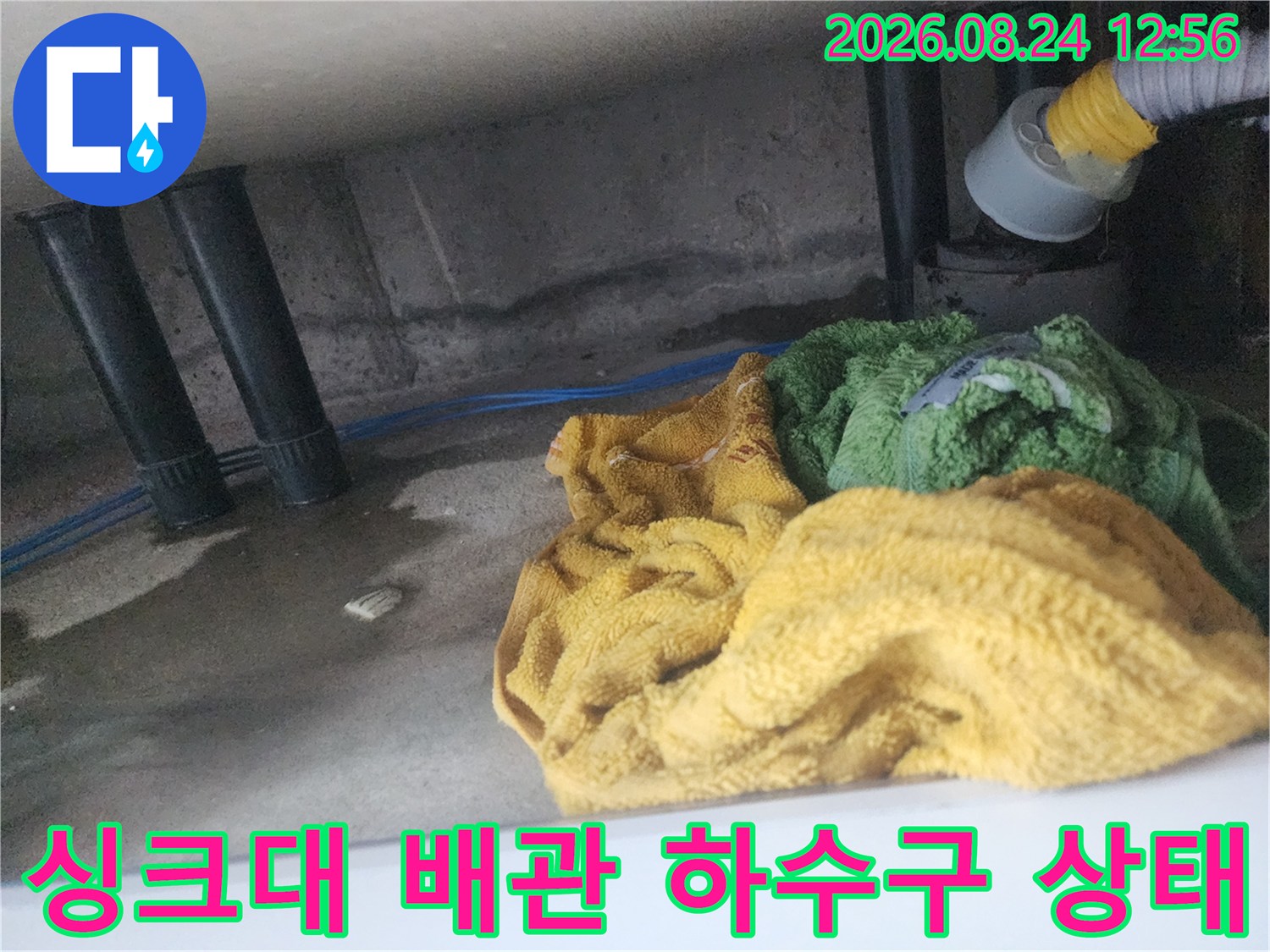 용인 기흥구 싱크대-하수관 주변의 습기와 오염된 배관 상태를 보여주는 사진입니다.