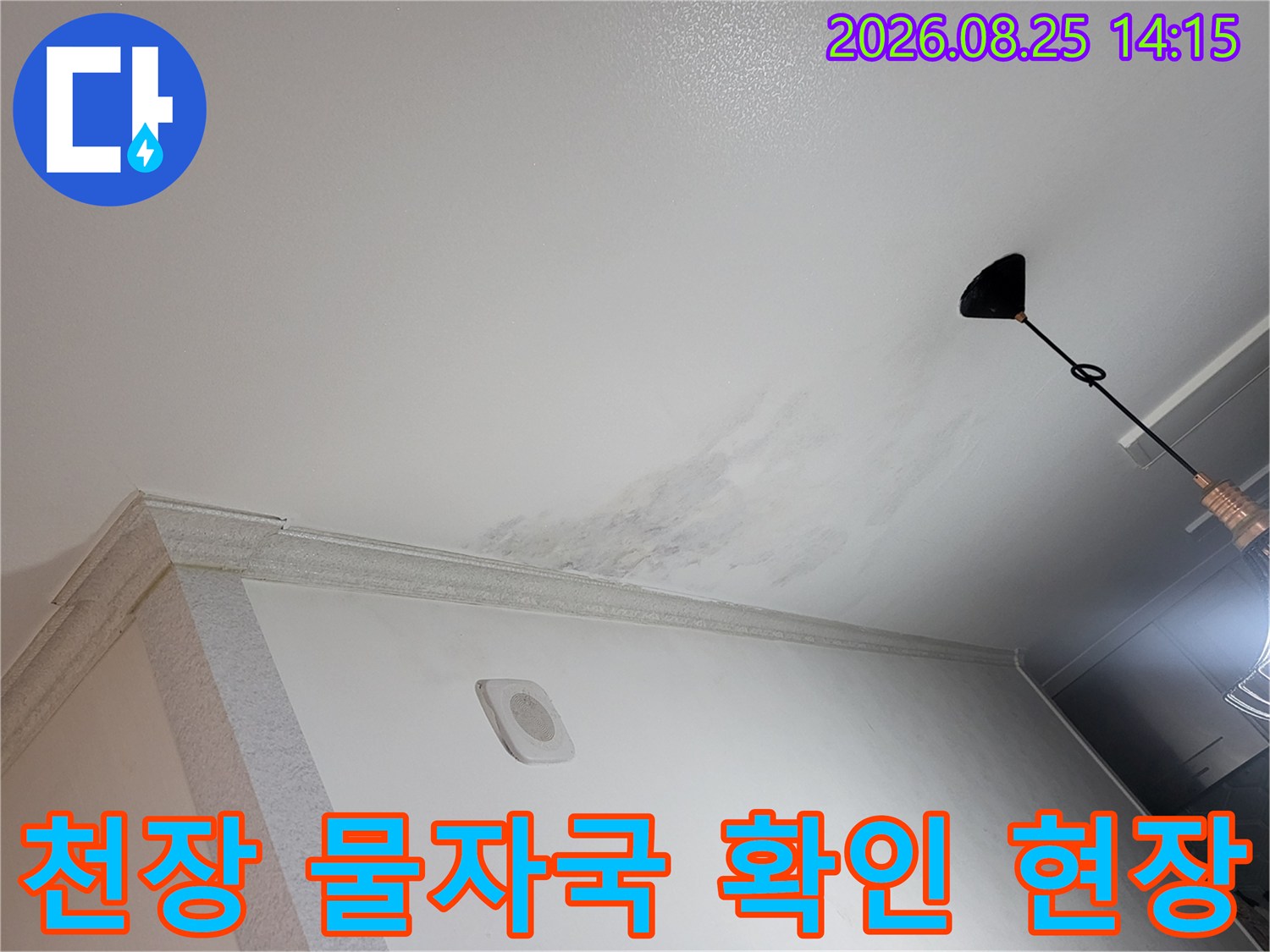 하안데동 아파트 천장의 젖은 얼룩과 누수 부위