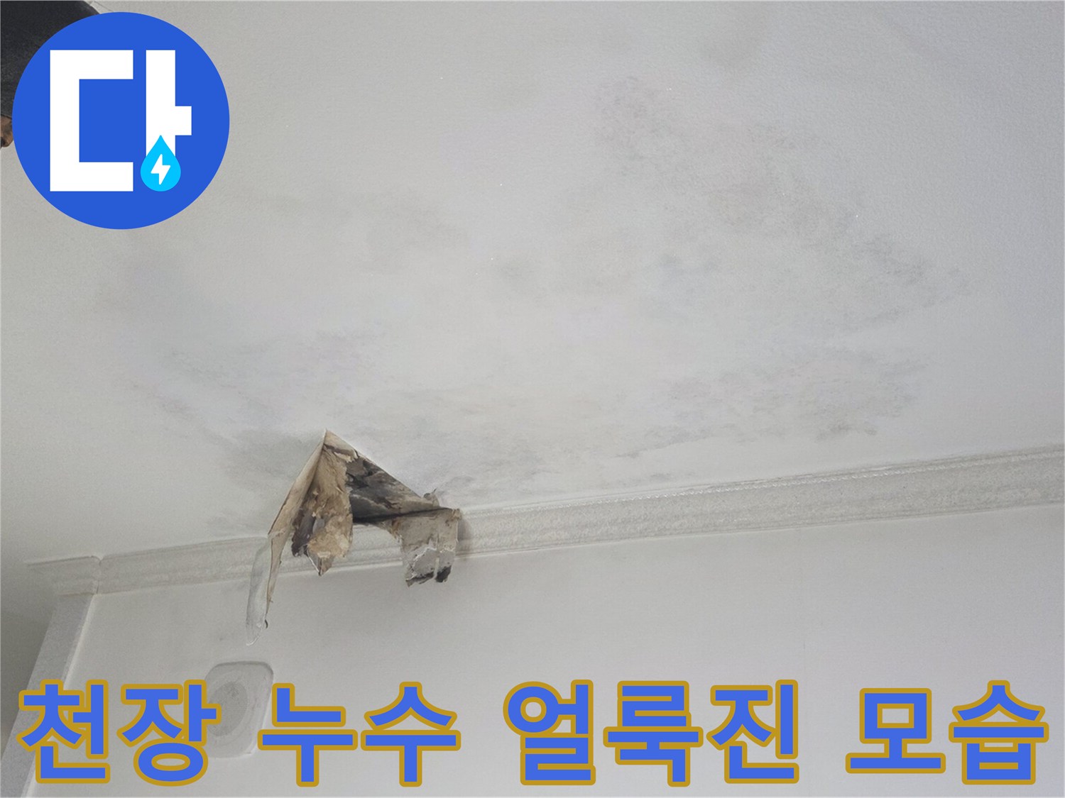 하안동 아파트-누수로 인해 젖고 변색된 천장 상태