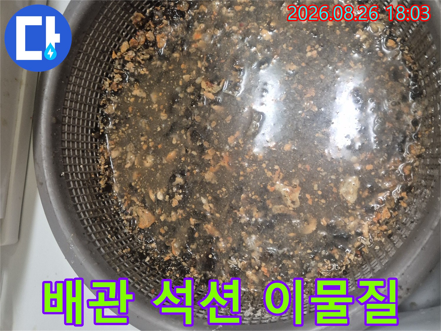 싱크대 배관 석션 작업 후 추출된 기름 슬러지와 이물질 상태