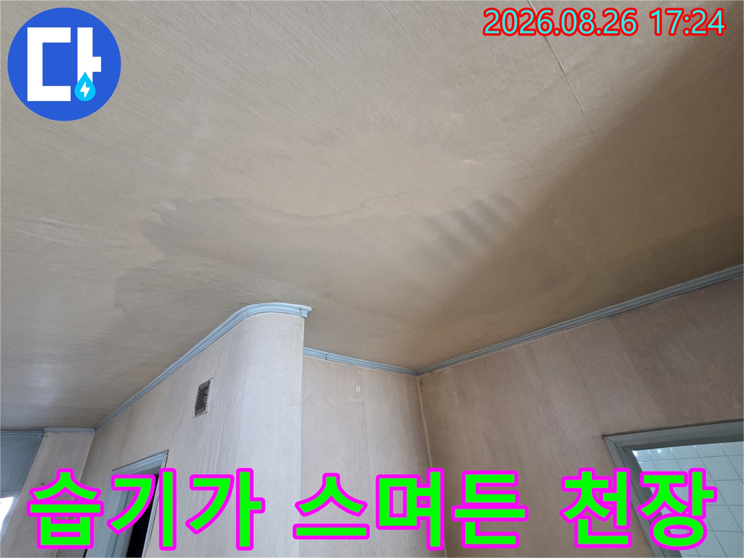 천장-벽지-내부로-물기가-스며든-상태-사진