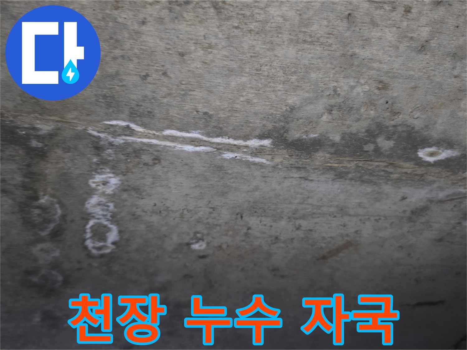 콘크리트 벽면-하얀색으로 변한 누수 흔적 부위