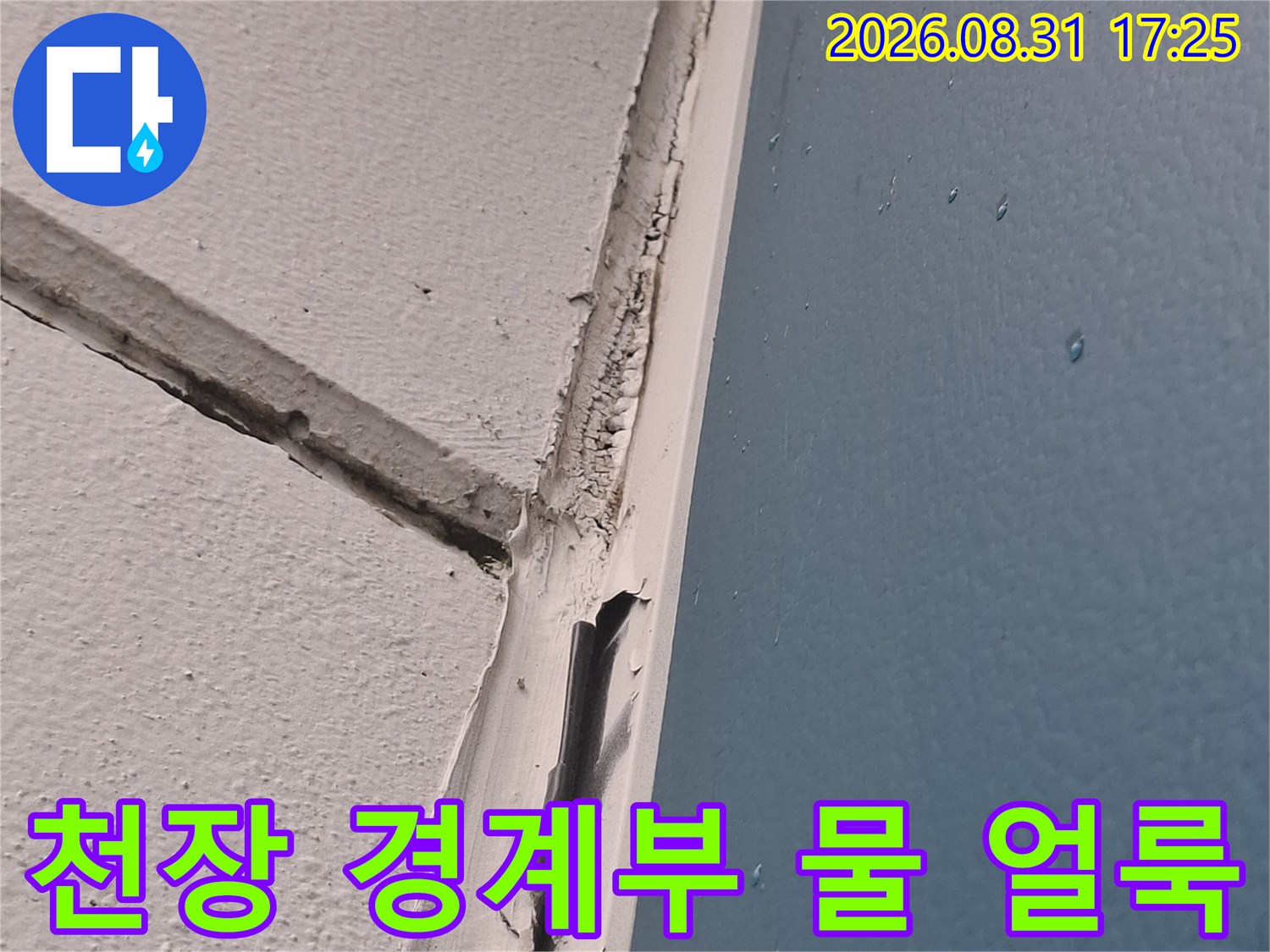 벽체-와-천장이-만나는-지점의-누수-흔적