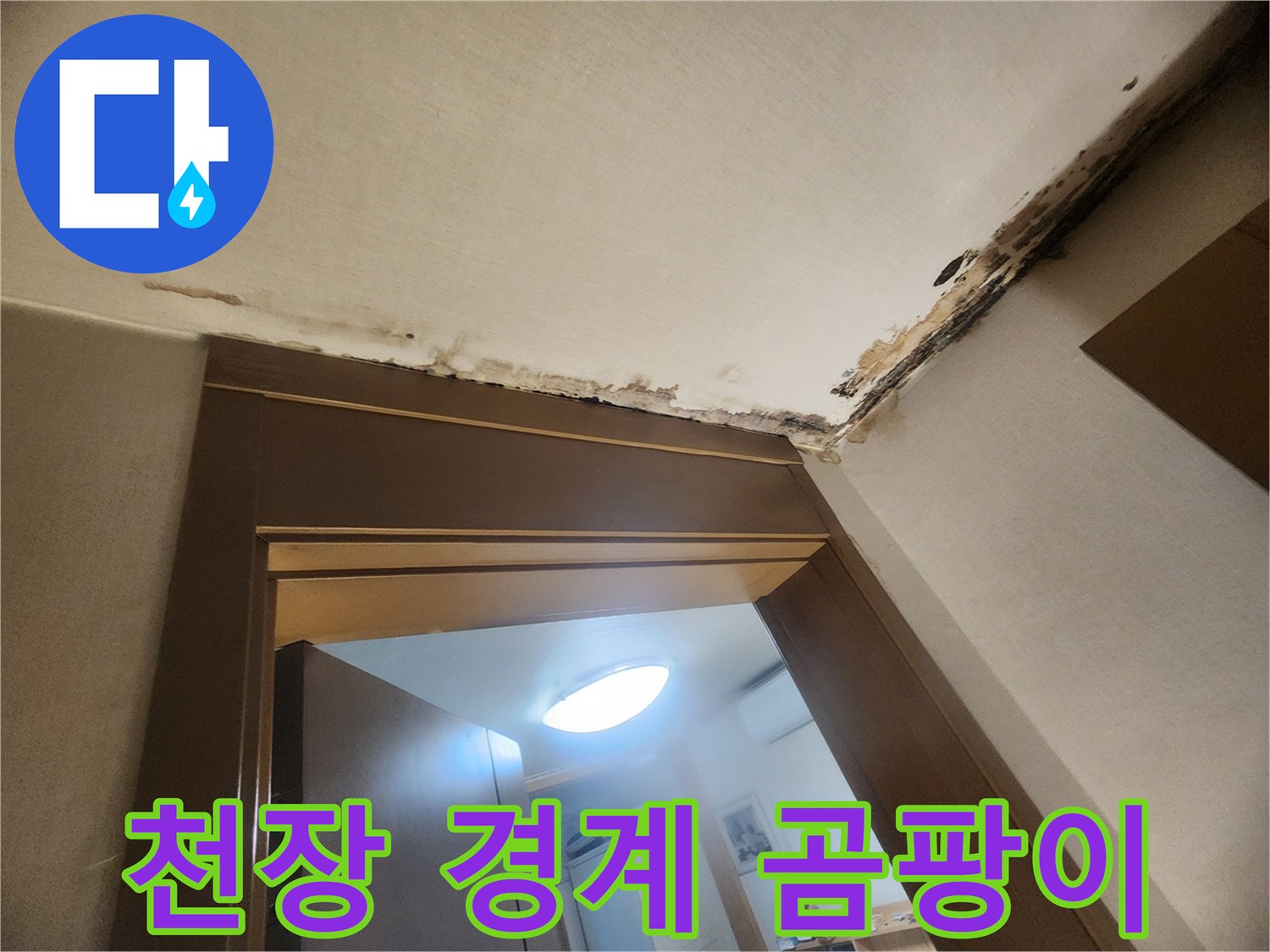 성내동 현장-천장과 벽면 사이의 곰팡이와 누수 변색