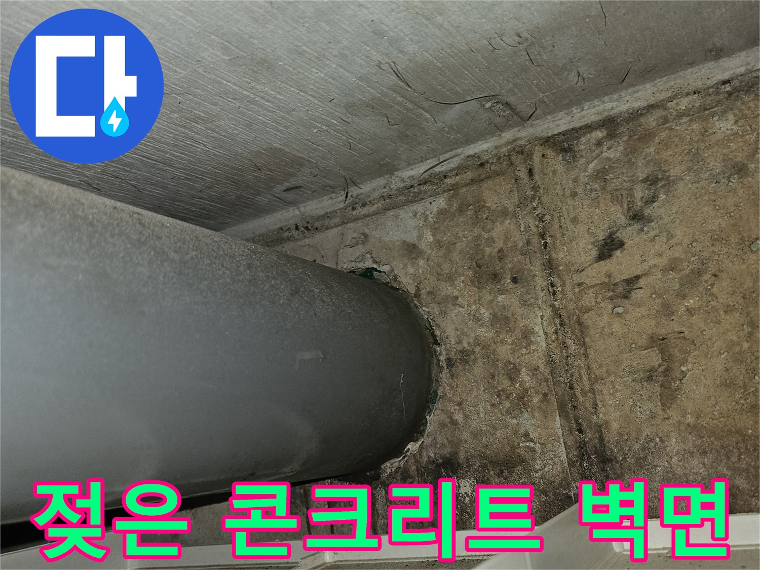 물샘으로 인해 검게 변한 천장 구조물 표면