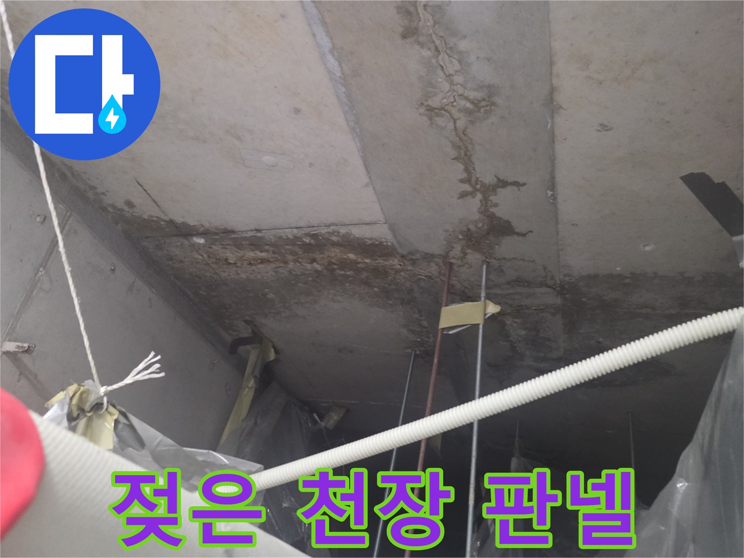 물에-젖어-변색된-천장-패널-사진