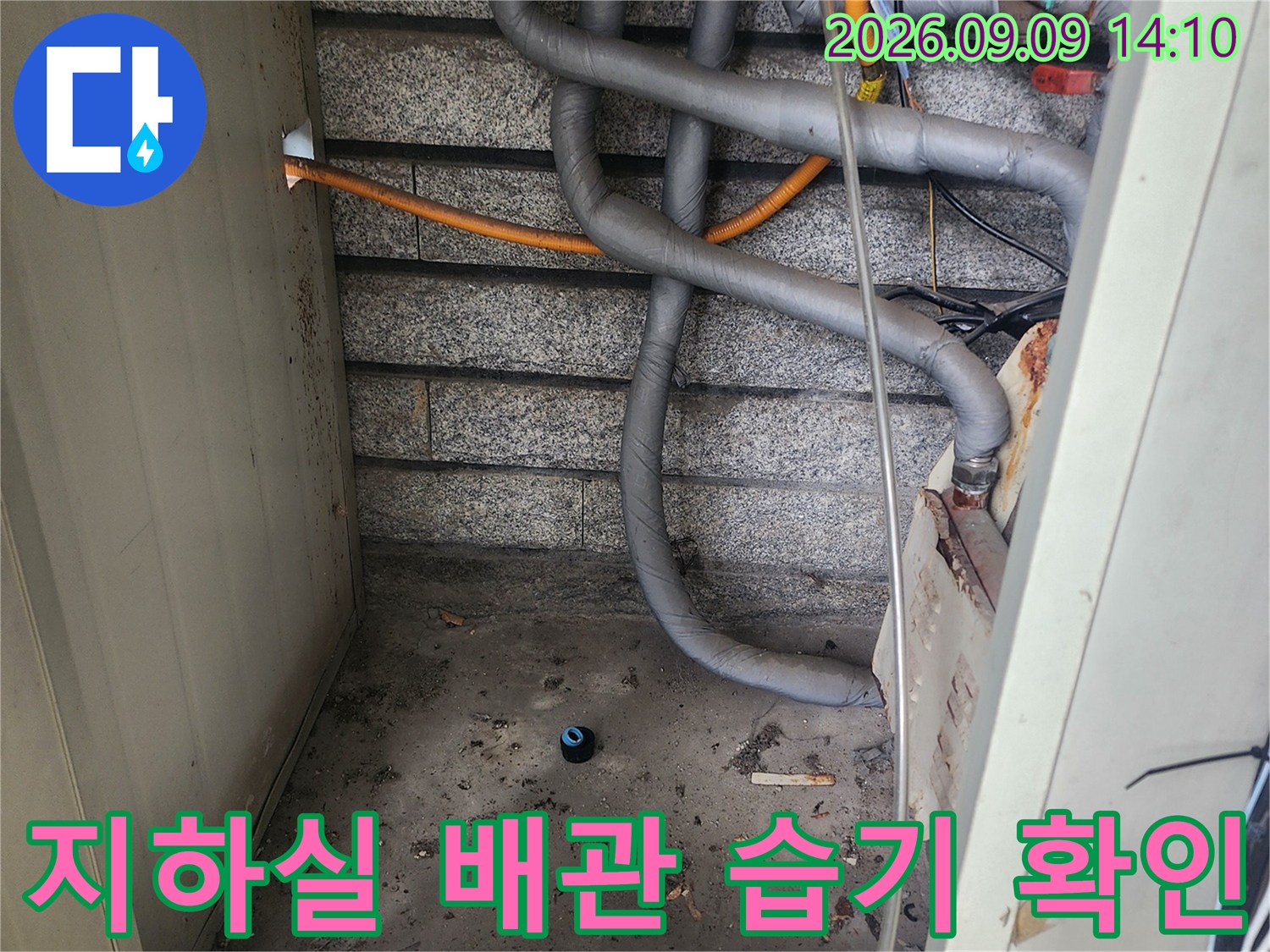 서초구 염곡동 지하실의 습한 배관 주변 점검 모습
