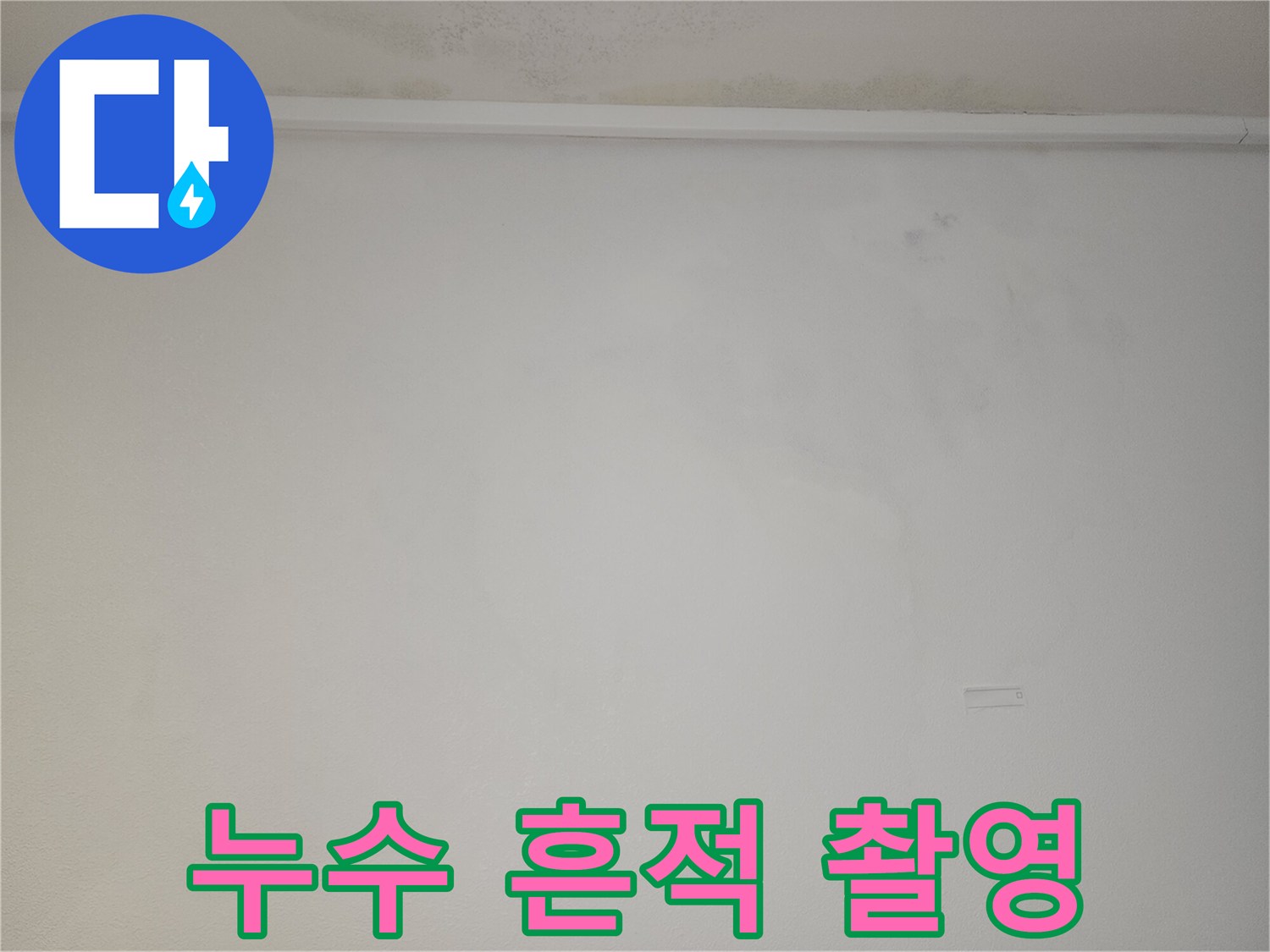 벽지 상단에 나타난 어둡고 넓은 형태의 물자국