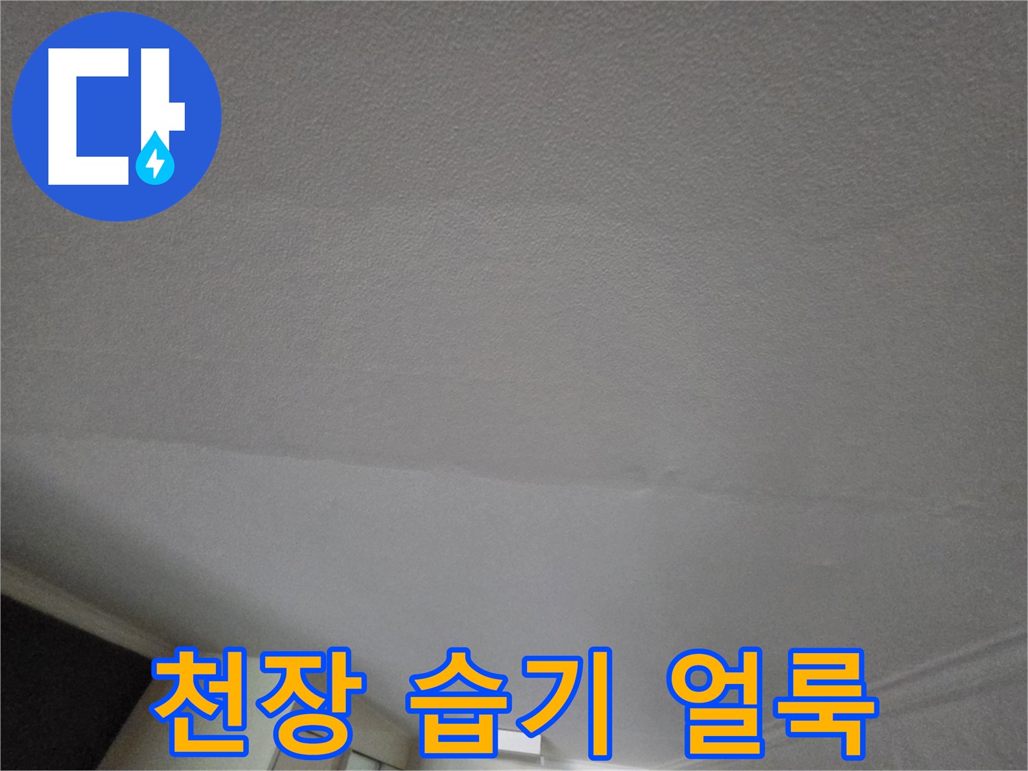 천장 도배지-물기에 의해 변색된 넓은 범위