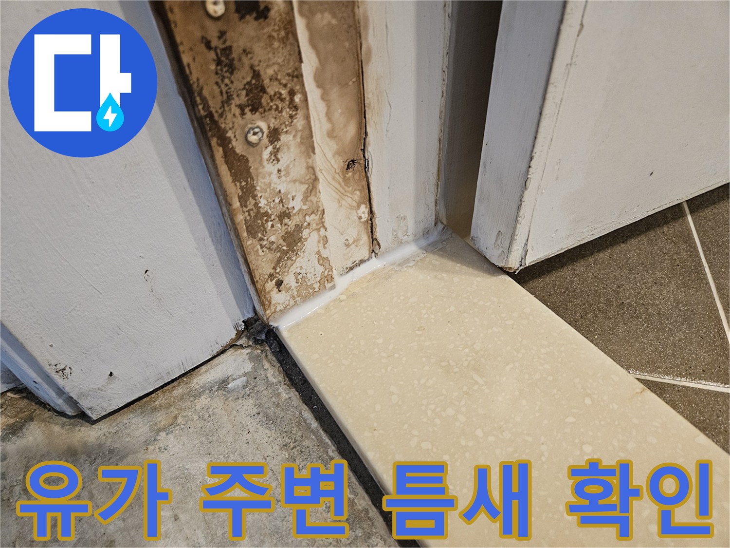 타일과 유가 사이의 벌어진 공간 및 오염된 상태