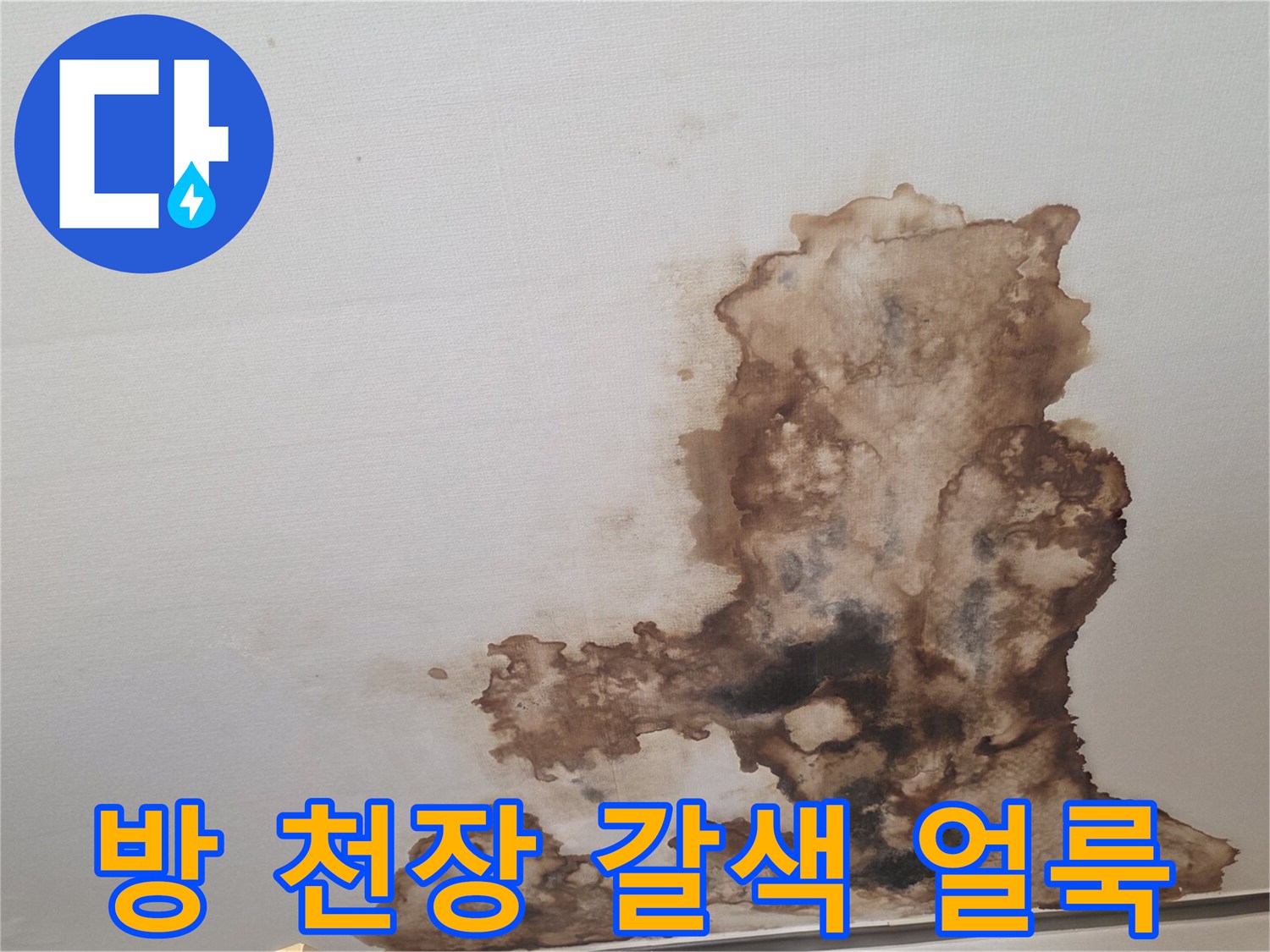 천장 마감재의 심한 누수 변색 및 오염 상태