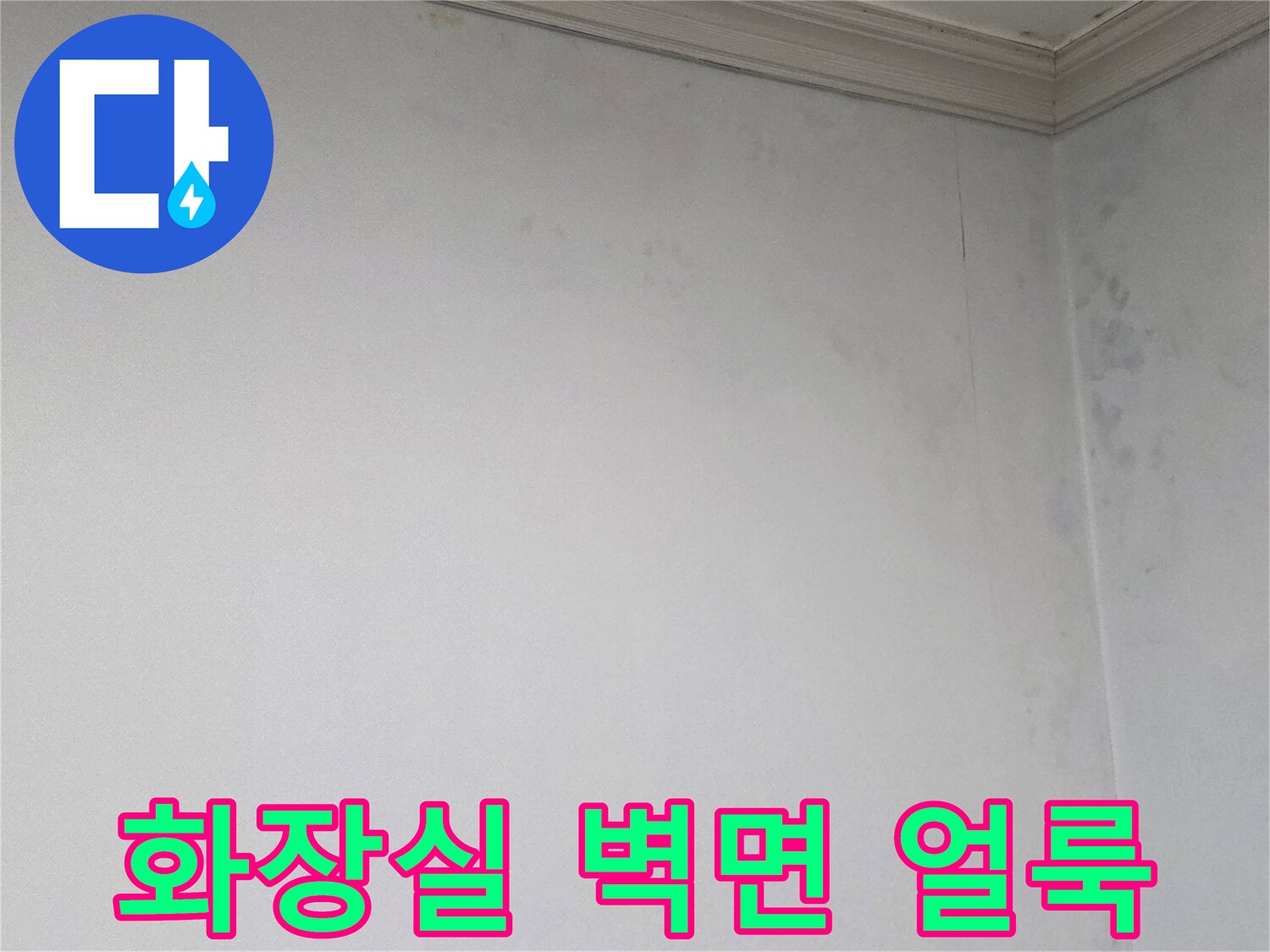 남양주 오남리 현장의-화장실 벽면 물번짐과 곰팡이 흔적입니다.